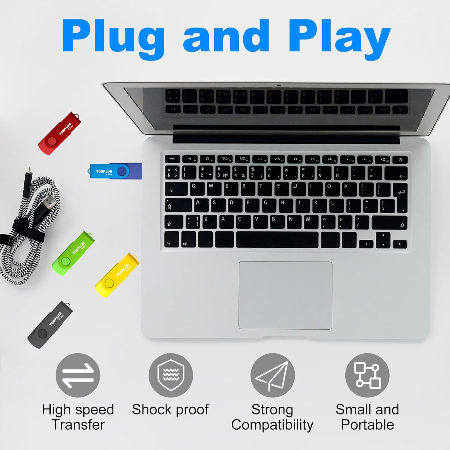 5 Pack 32GB USB Flash Drives USB 2.0 Thumb Drives Memory Stick Data Storage Jump Drive Swivel Design (Black/Green/Blue/Red/Gold)