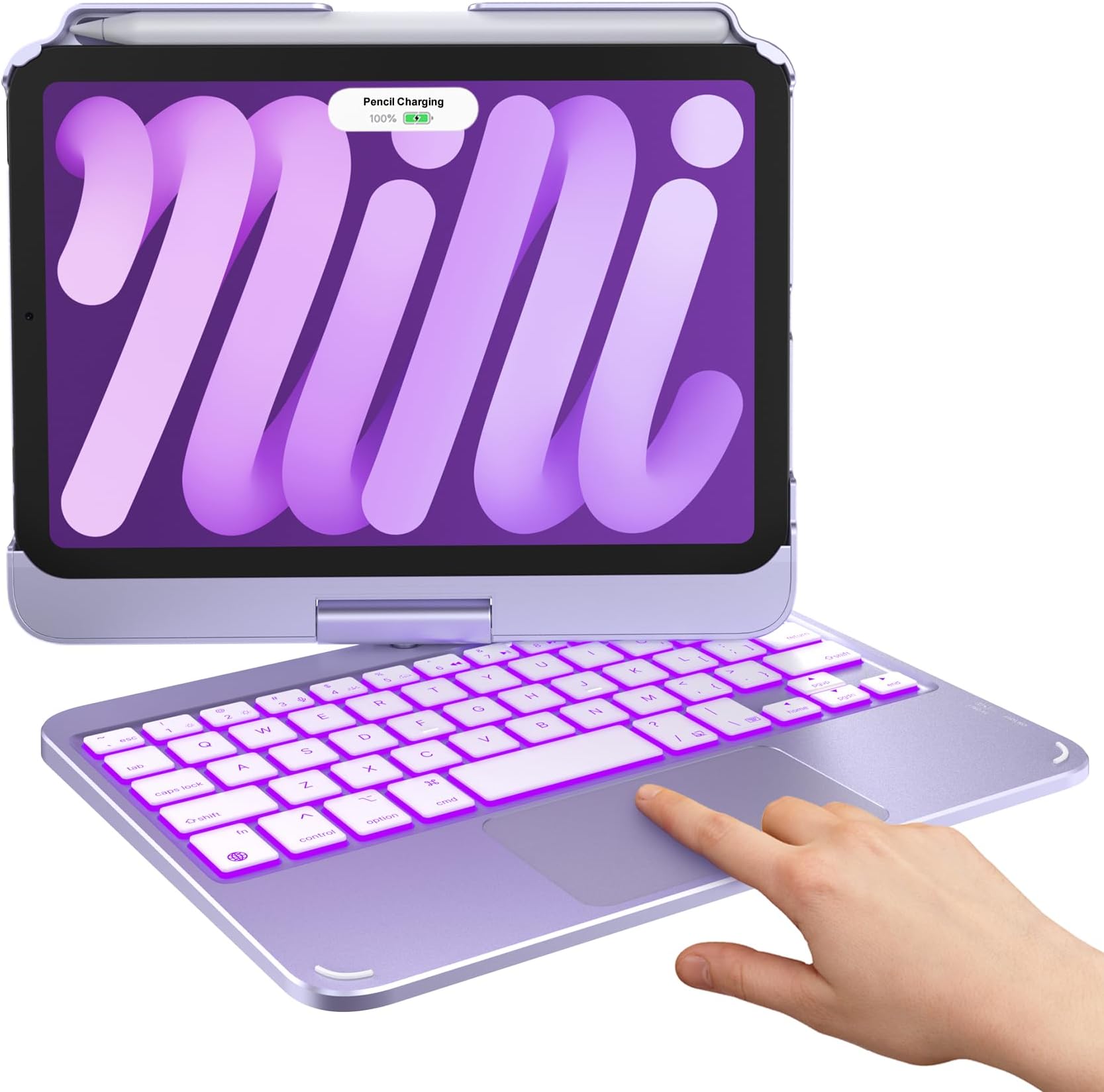 typecase Keyboard Case for iPad mini 7 (A17 Pro, 2024) & iPad mini 6th Gen (2021) 8.3-inch, Multi-Touch Trackpad, 360° Rotatable, 11-Color Backlit, Wireless Cover with Pencil Holder - Light Purple