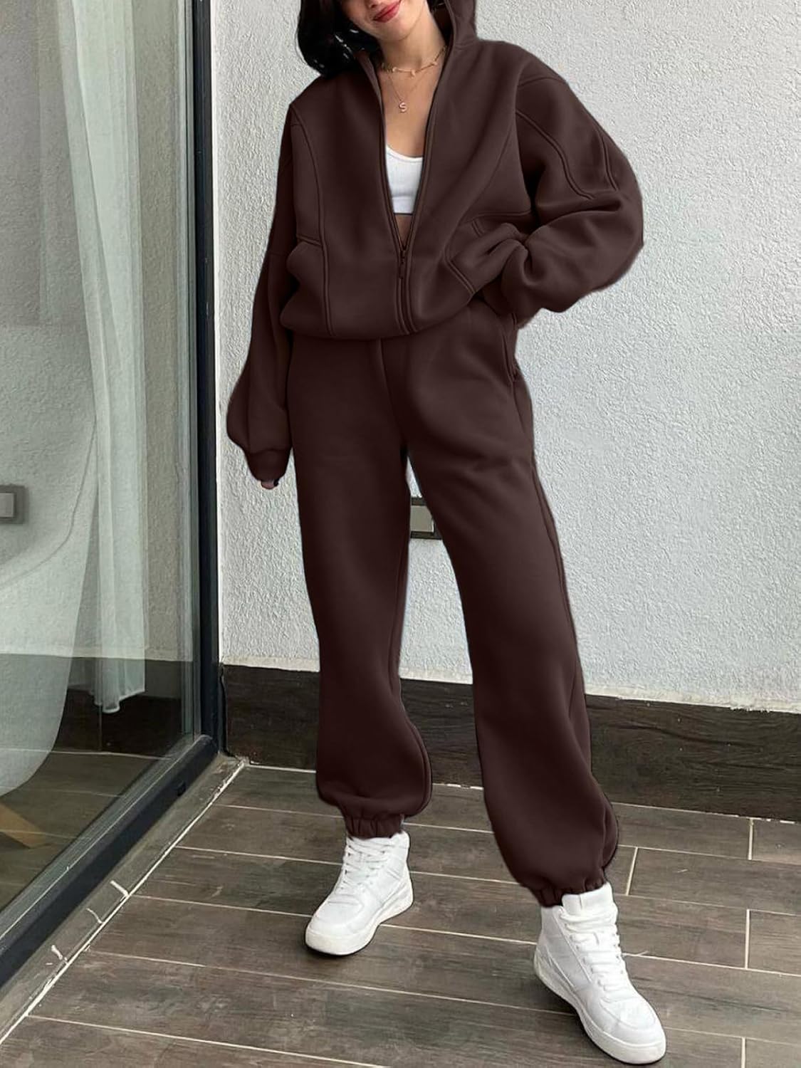 Alunzoem Sweatsuits for Women Set 2 Piece Outfits Long Sleeve Zip Up Jacket Oversized Sweatshirt Jogger Sweatpants Tracksuit