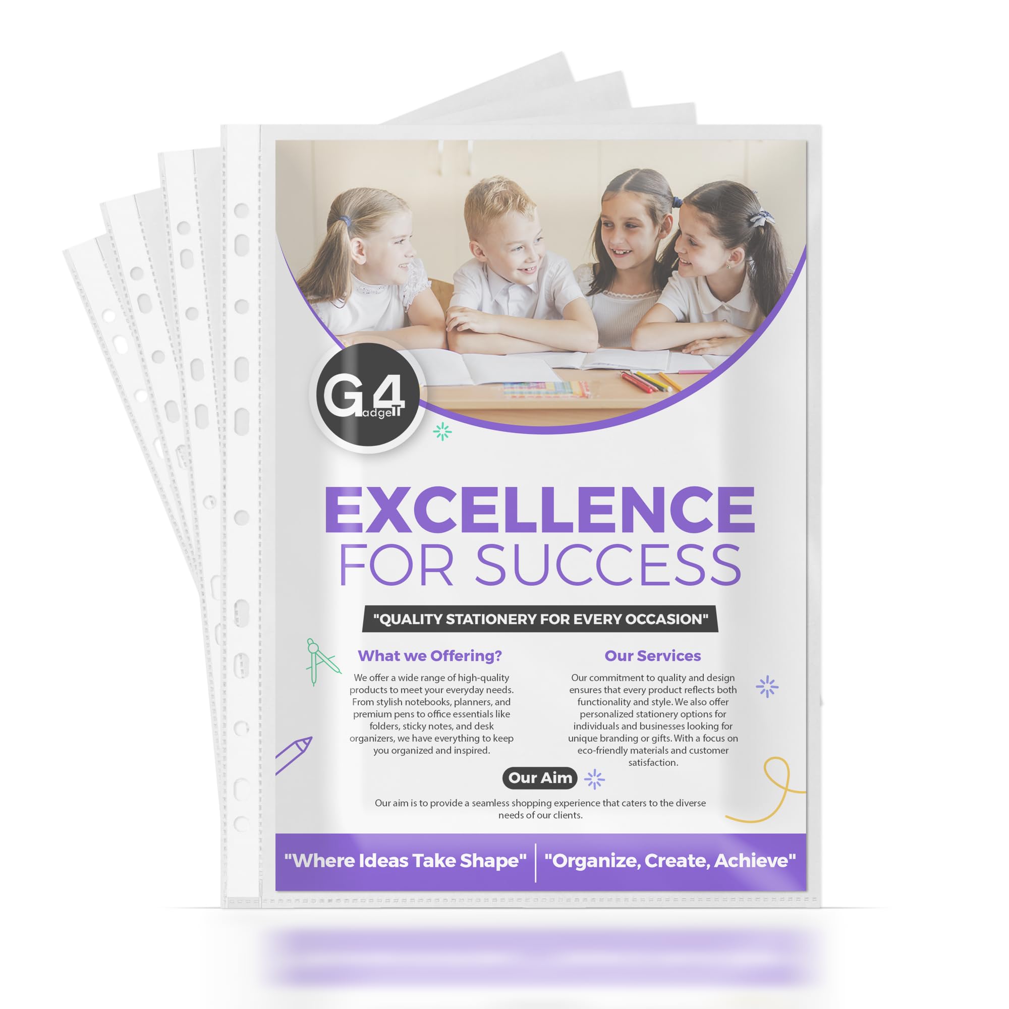 G4GADGET 100 Pack A4 Plastic Punched Pockets - 30 Micron Polypropylene Filing Sleeves - Clear Document Wallets for Organizing, Reinforced, Multi-Punched for Folders