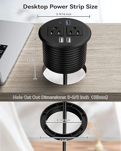 Miniatura 6 de Ojal de alimentación empotrado con puerto USB-C de carga rápida de 20 W - Toma de encimera de montaje empotrado para escritorio, espacio de trabajo