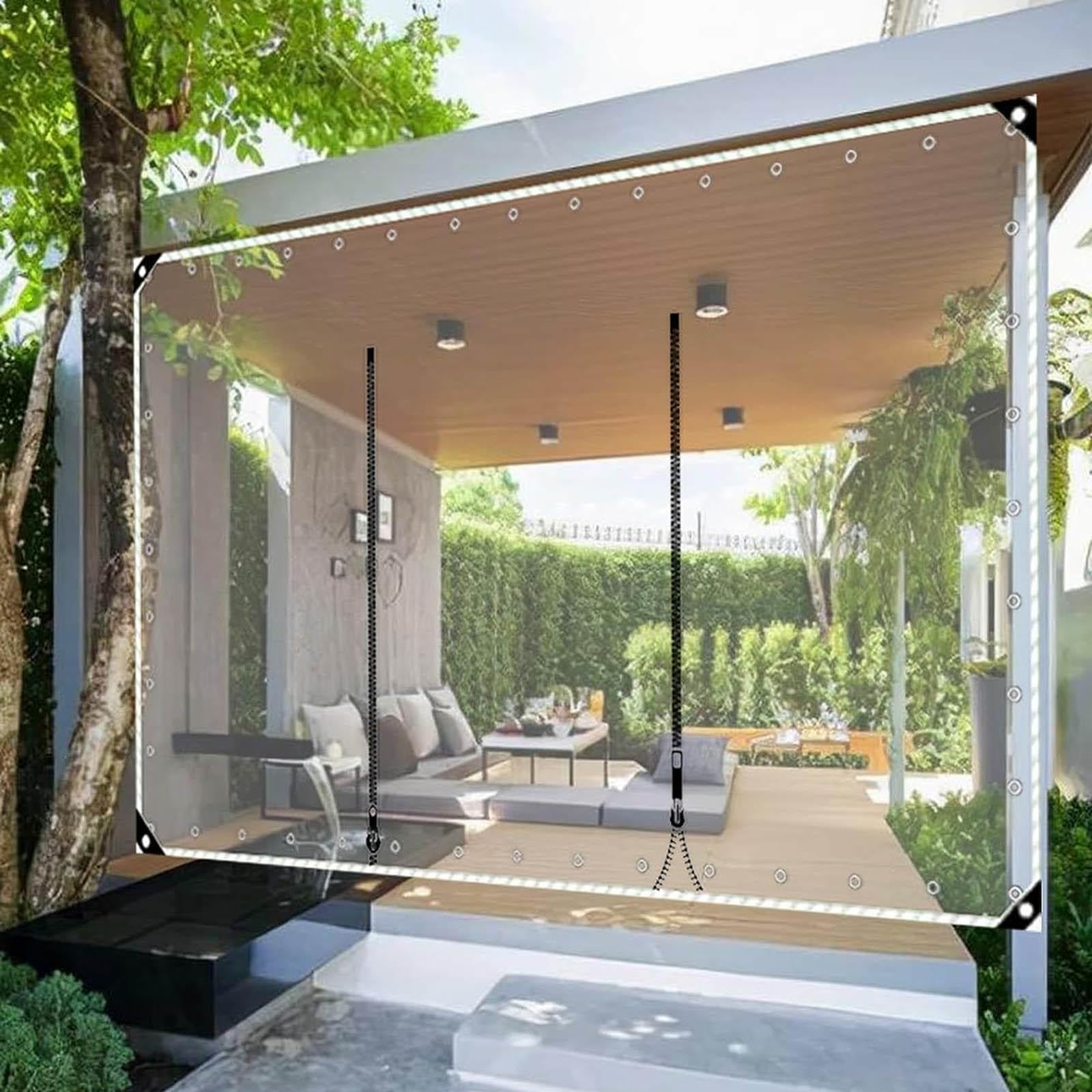 Outdoor Curtains,0.5mm Pvc Weatherproof Tarpaulin With Grommets,Waterproof Transparent Tarpaulin Side Panels for Pergola Gazebo,Clear Tarp Curtains With Zips,Customisable,W×H-4×2.6m(13.1*8.5ft)