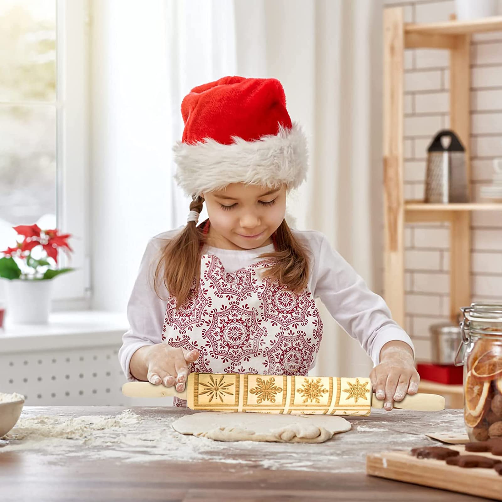 Rouleau à Pâtisserie En Bois Gaufré De Noël, Rouleau à Pâtisserie Sculpté En Relief Avec Motif De Renne De Noël Pour La Cuisson De - Maison