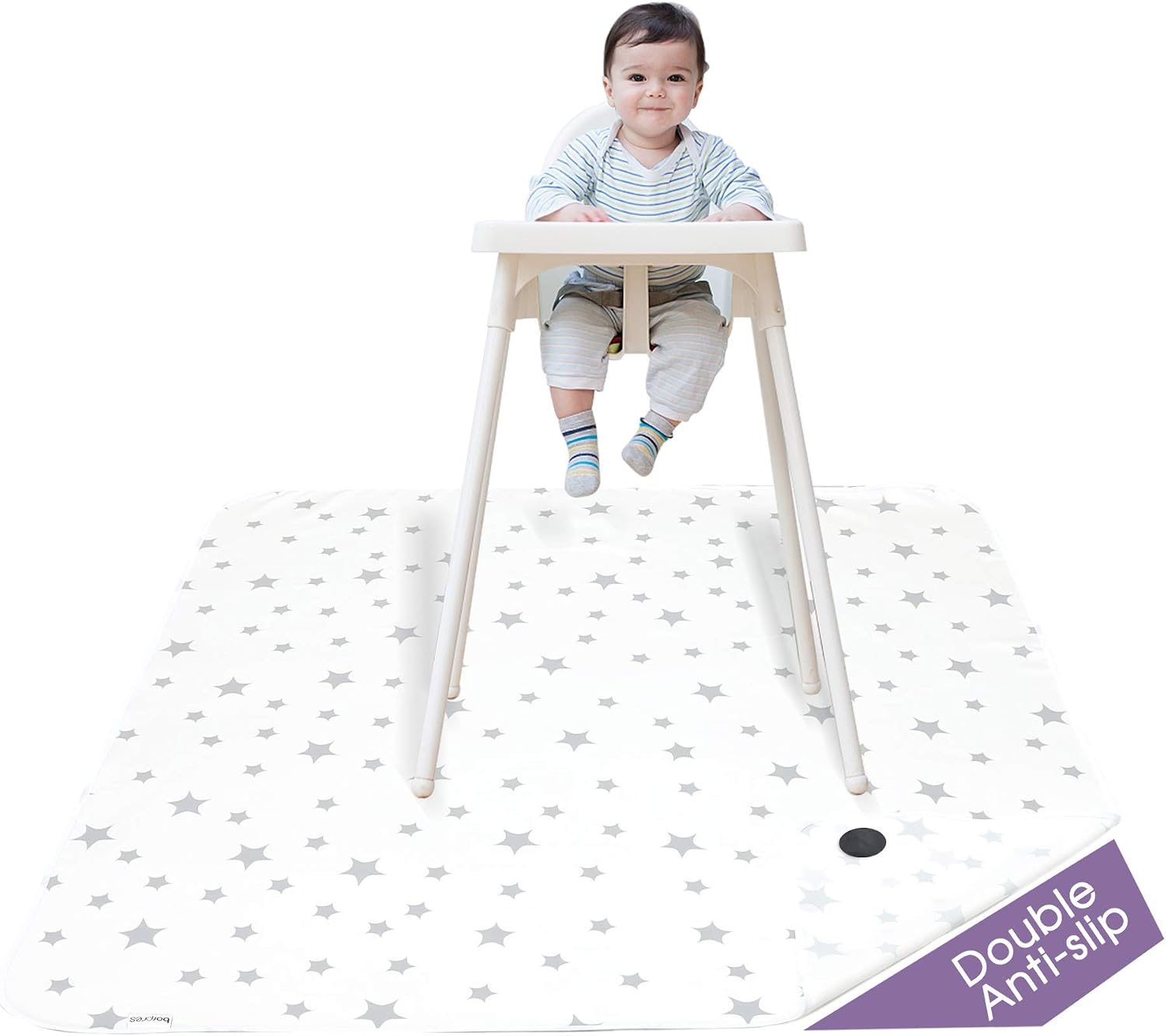 Splat-Mat-for-Under-High-Chair-BORPRES Floor Mat with Silicone Bottom – Baby Floor Play Mat – Lightweight and Soft Toddler Playmat – 48 x 48-inch,Star