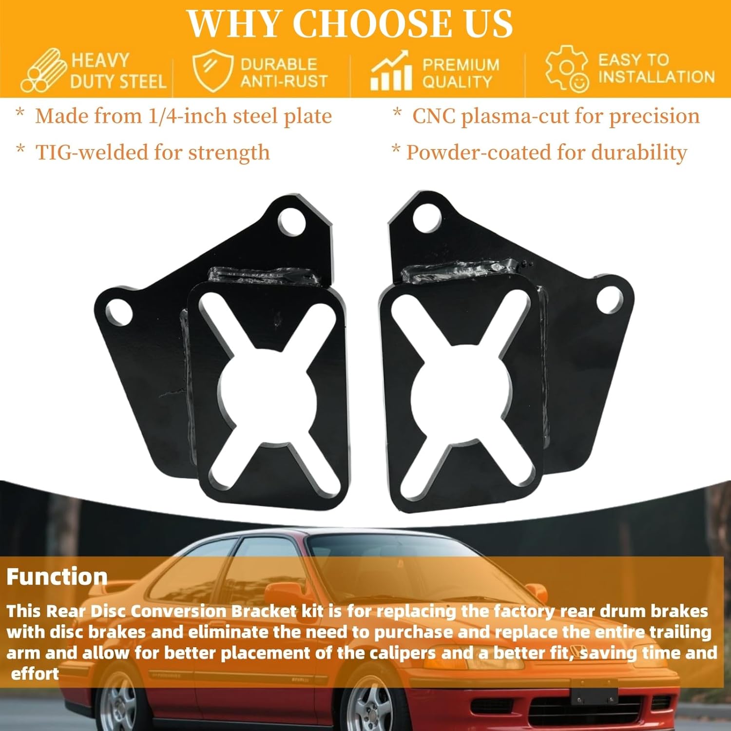 Rear Disc Conversion Brackets for Honda Civic Hatch Coupe Sedan 1992 1993 1994 1995 1996 1997 1998 1999 2000 Disc Rear Brake Conversion Brackets Kit