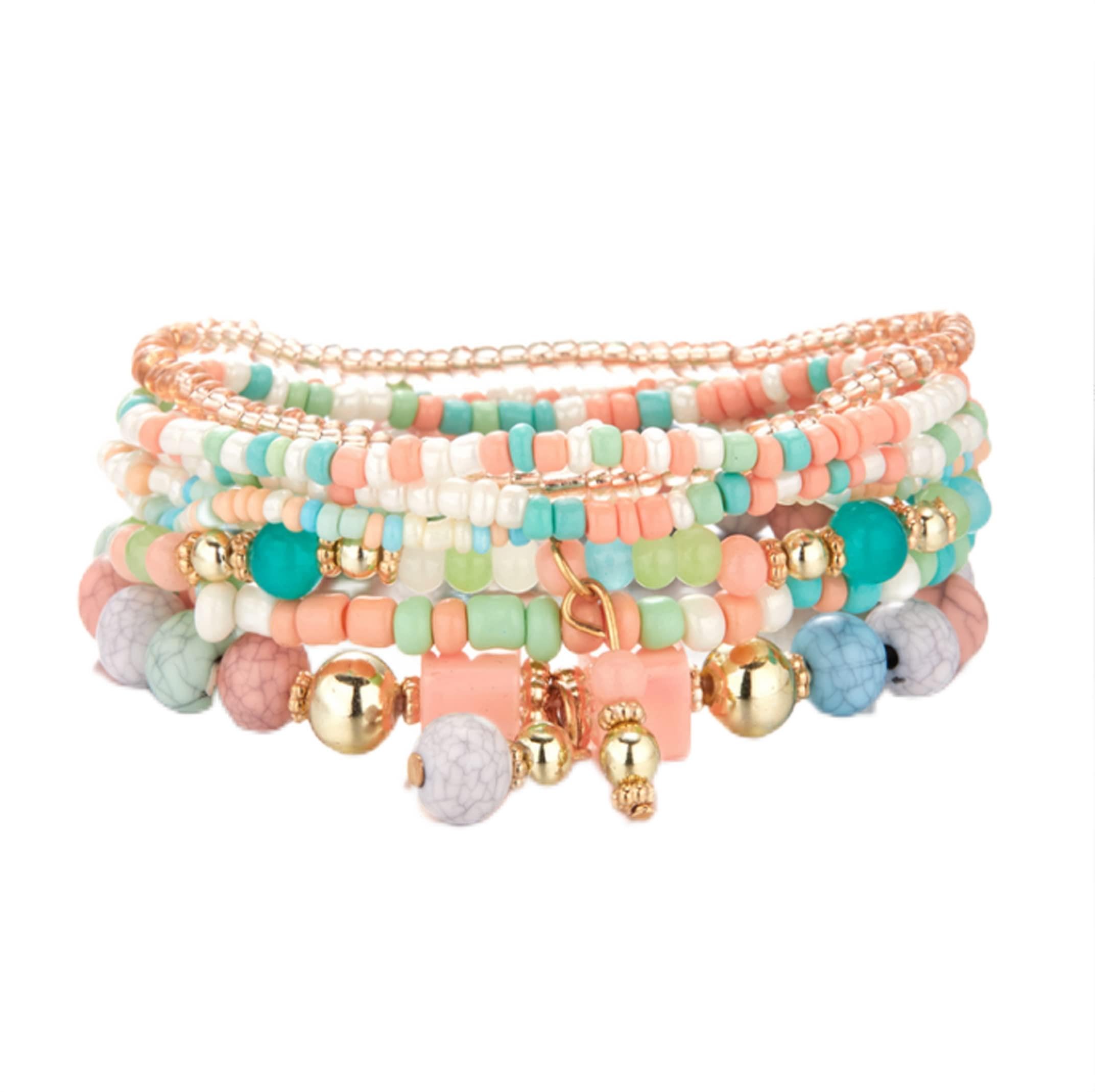 CFWSHJ Bracciale Elasticizzato con Perline Multistrato da Donna Braccialetti con Perline impilabili Bohemien Bracciale con Perline Elasticizzate Boho