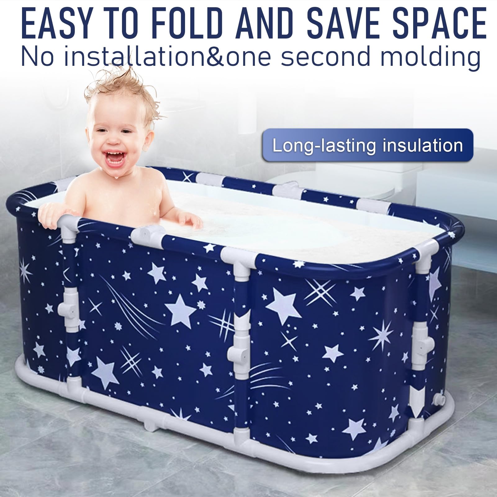 Vasca Da Bagno Pieghevole Extra Large RFEGJVII | Con Telaio In Plastica Blu | Autoportante Per Adulti | Pieghevole Con Un Clic | Per Casa, Esterno E Recupero Atleti