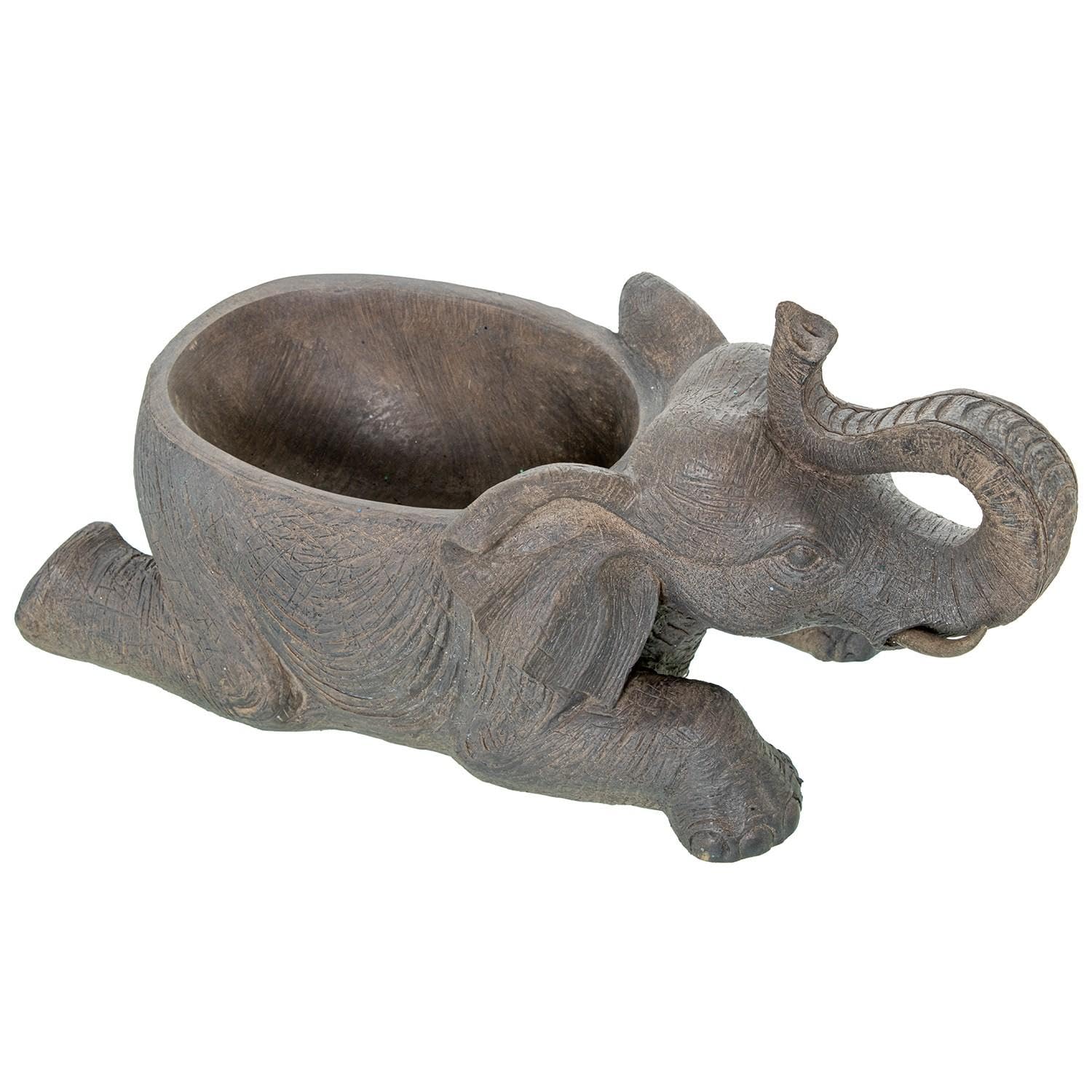 Statue éléphant allongé en résine grise grande taille déco maison 39cm