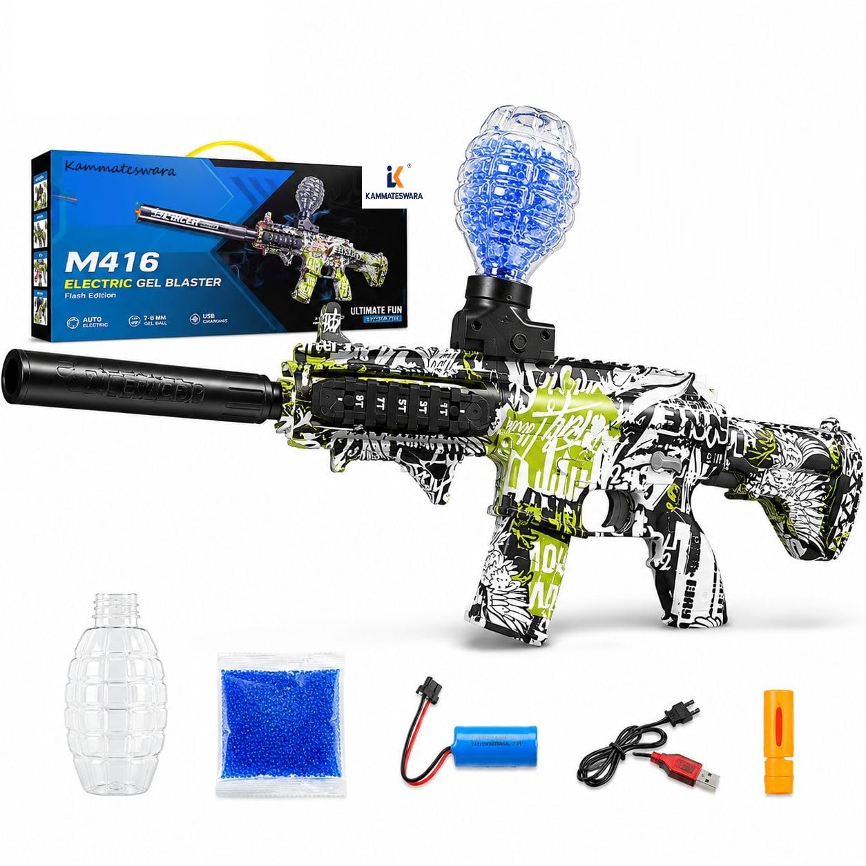 Kammateswara M416 Electric Automatic Gel Ball Blaster Gun Toy for Kids | Rechargeable | USB Charging | Outdoor Action Play Toy Gift for Boys & Girls(Multicolor)-image-45