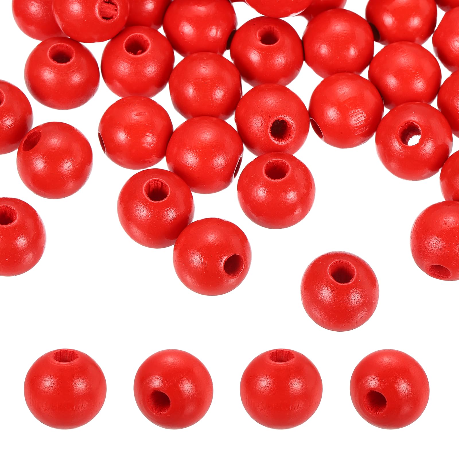 PATIKIL 100pcs 16mm Red Natural Wood Beads with 4mm Hole — image 1
