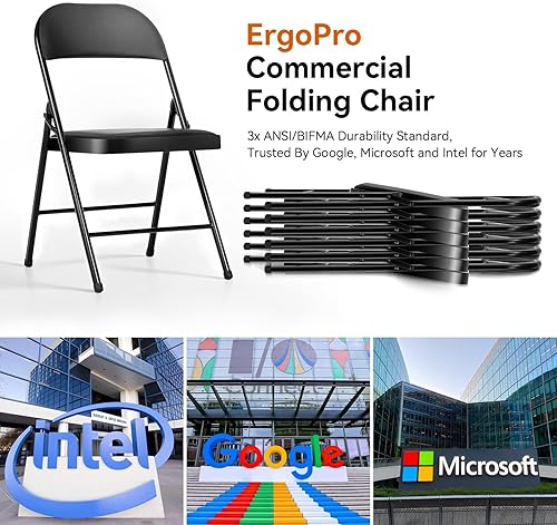 Miniatura 7 de Sillas plegables con cojín, 1 unidad, asiento acolchado negro, marco de metal con respaldo, silla plegable portátil, silla plegable ligera para el