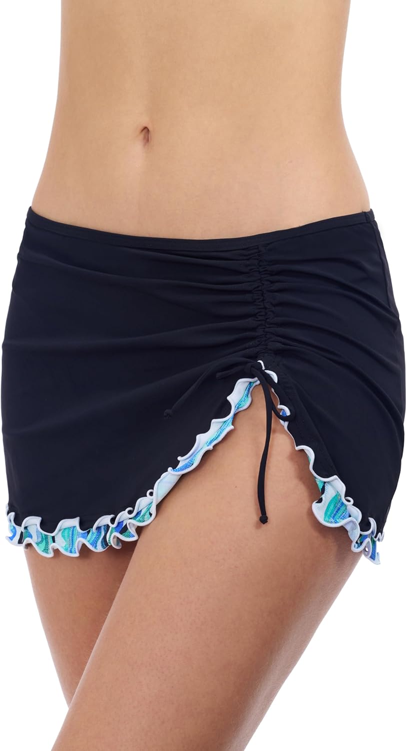 Profile by Gottex Women's Black Solid with Tricolore Side Slit Skirted Bottom with Tummy Control and Full Lining Essential - Image 2