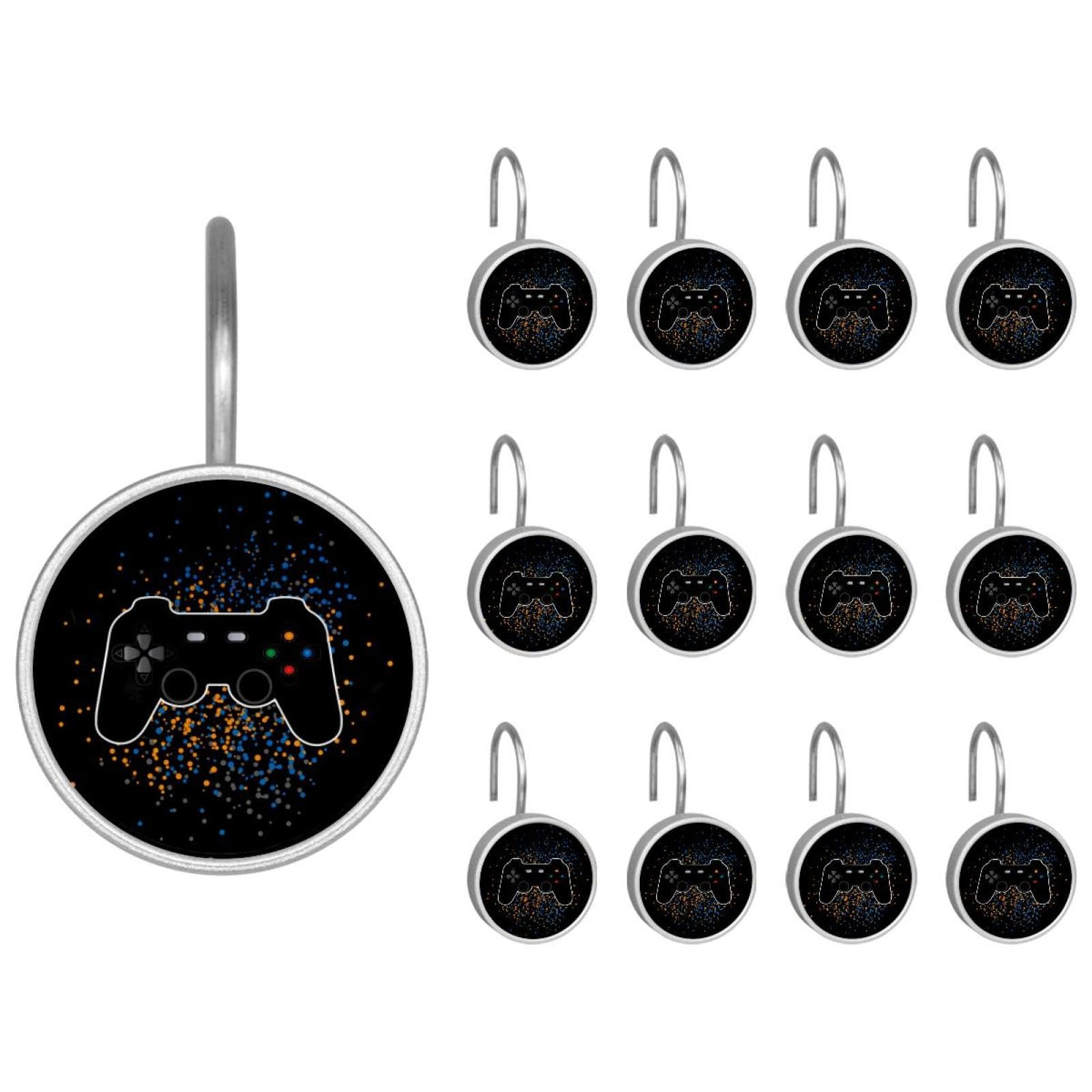 Crochets de rideau de douche joystick motif spray en acier inoxydable x12