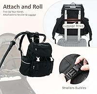 Vista 8 de Mochila para pañales con cambiador, funda para chupete y correas para cochecito (negro, 14L)
