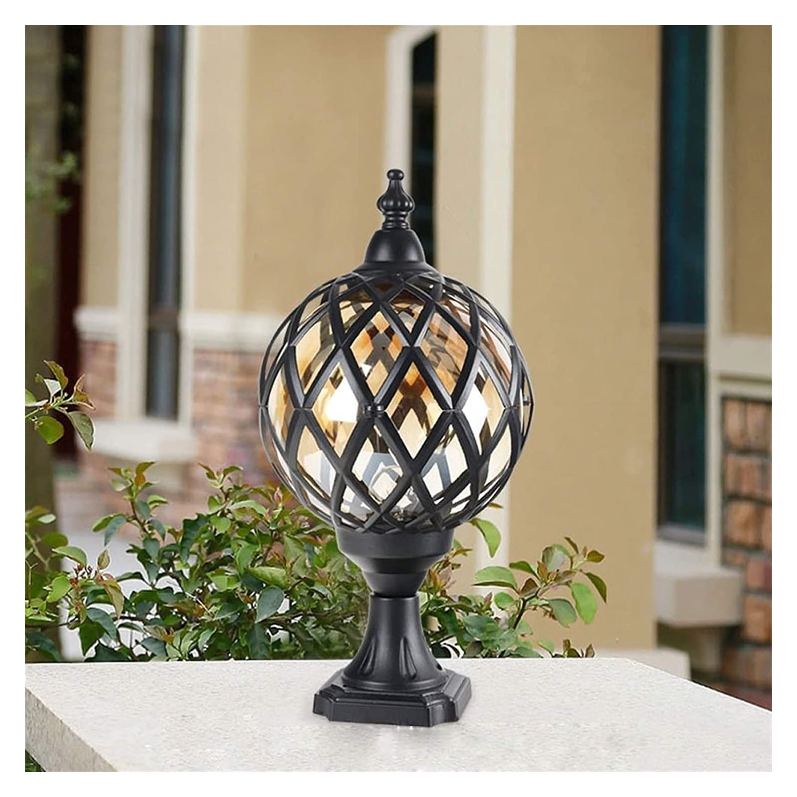 Lampa Na Dziedziniec Led Solar Light Tradycyjna Szklana Kula E27 Lampa Na Słupek Ogrodowy Antyczna Lampa Retro Wodoodporna Odlewana Ciśnieniowo Aluminiowa Lampa Na Ś