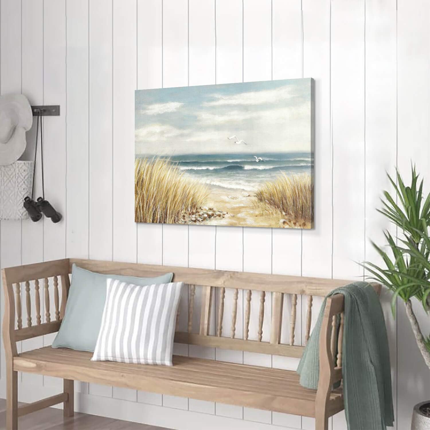 Abstract Beach Painting Wall Art: Seashore Artwork Hand Painted Coastal Picture on Canvas for Living Room (36''W x 24''H,Multi-Sized)