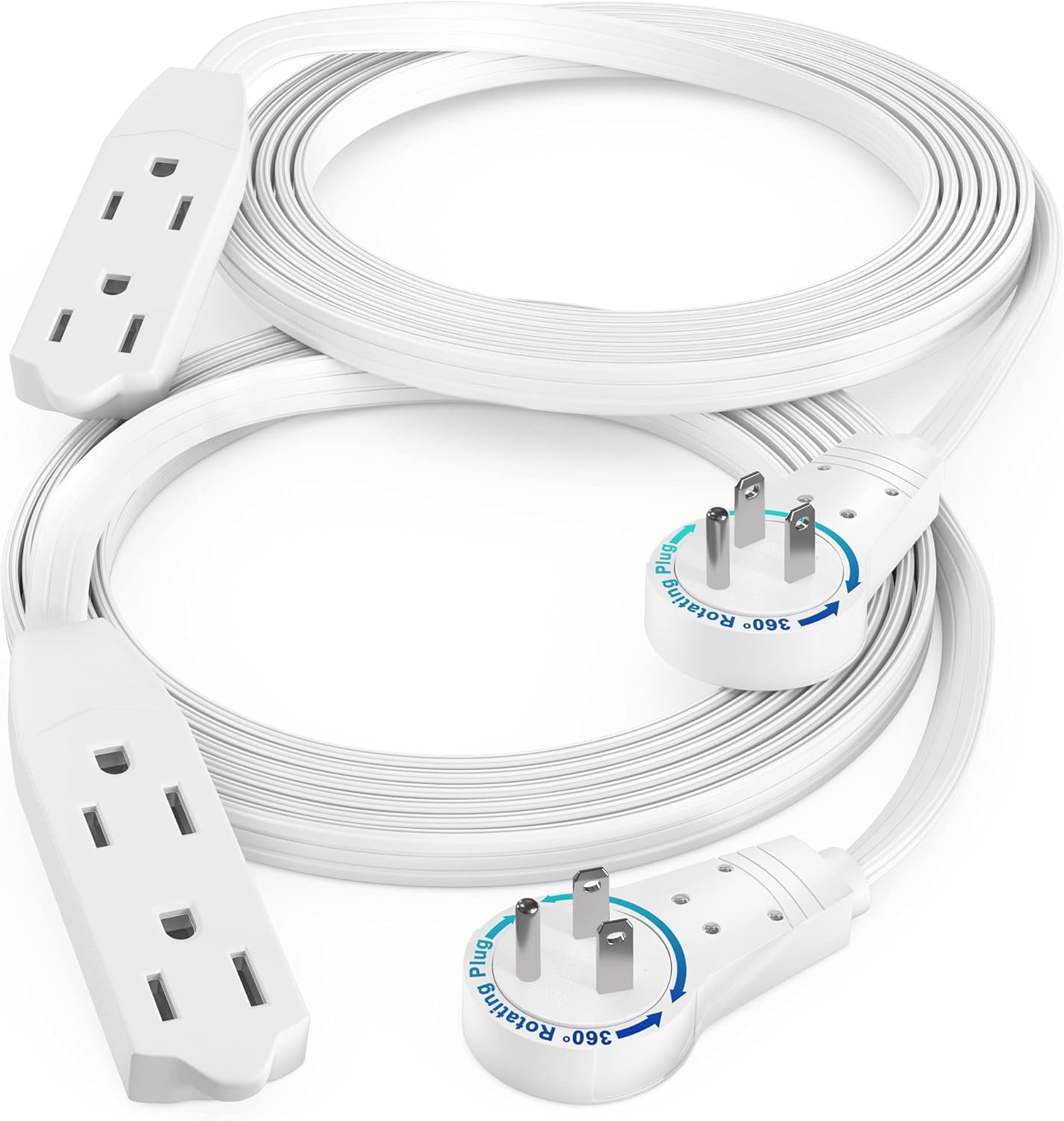 Extension Cord White Flat Plug, 360° Rotating Short Power Cords Multi
