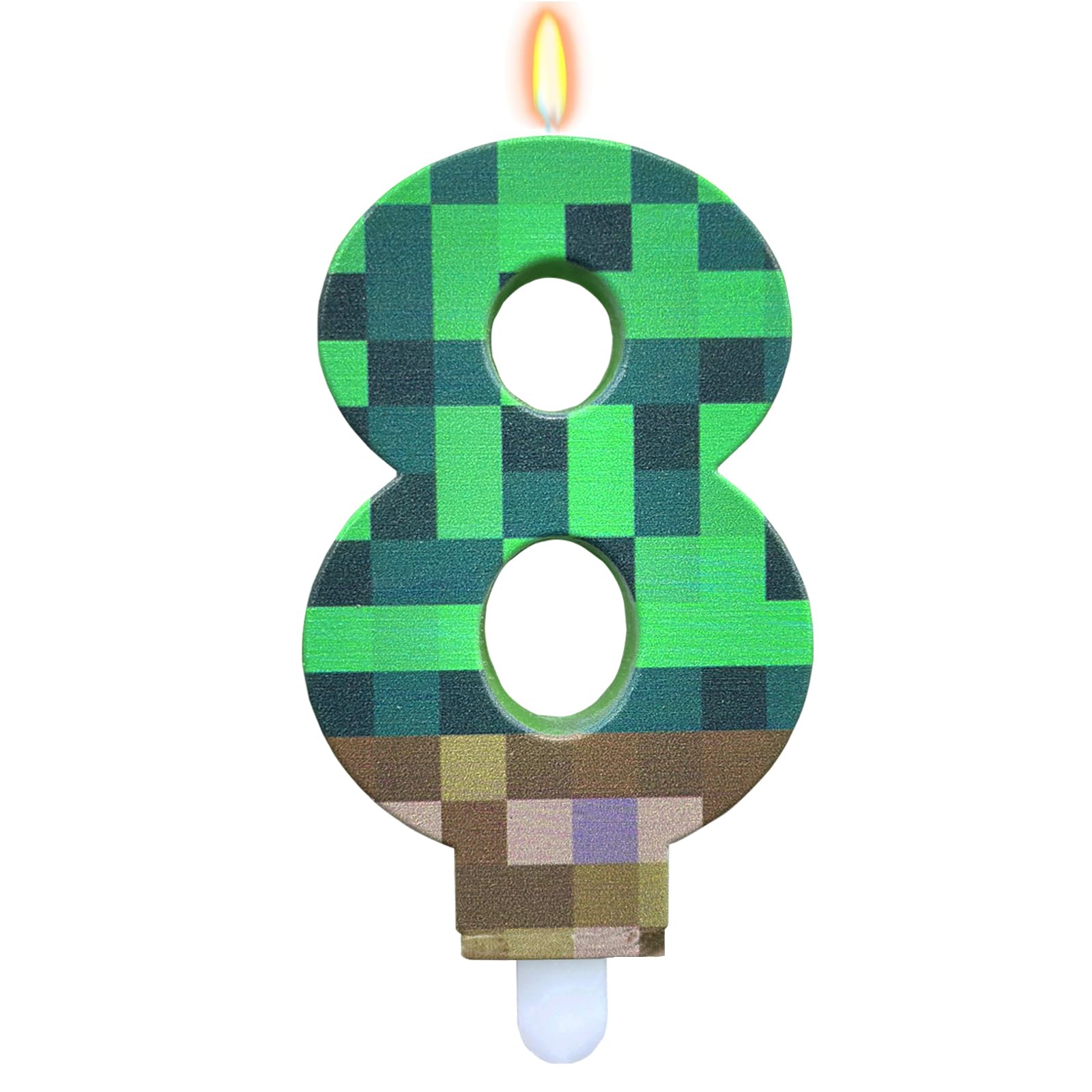 Bolosa Pixel Number 8 Candle for Boys Girls, 8th Birthday Cake Candle for Video Game Party Decorations, 9.5cm Green Pixelated Birthday Number 8 Candle for Gaming Theme Cake Topper