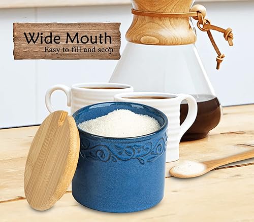 Miniatura 7 de Azucarero con tapa y cuchara Tarro de azúcar de cerámica Contenedor de cubo de azúcar azul Tarro de azúcar con cuchara Contenedor de azúcar con