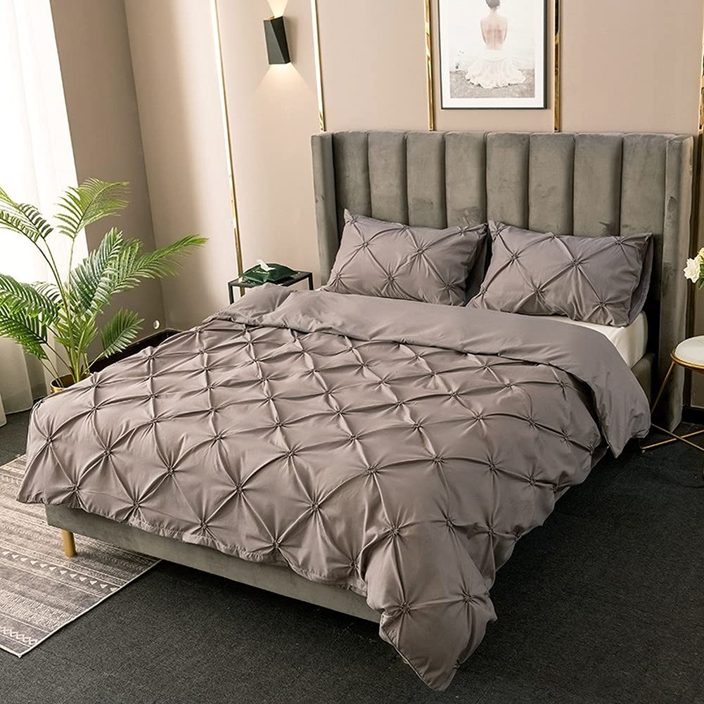 Housse de couette 200x230 gris uni avec taie d'oreiller pour literie simple double et reine