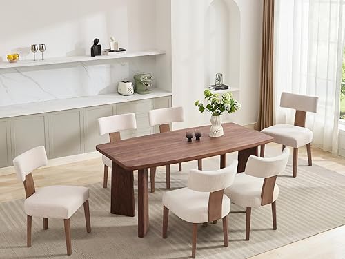 Miniatura 13 de Juego de 4 sillas de comedor tapizadas modernas, con respaldo medio, sillas de comedor y cocina color beige granja, sillas laterales sin brazos de