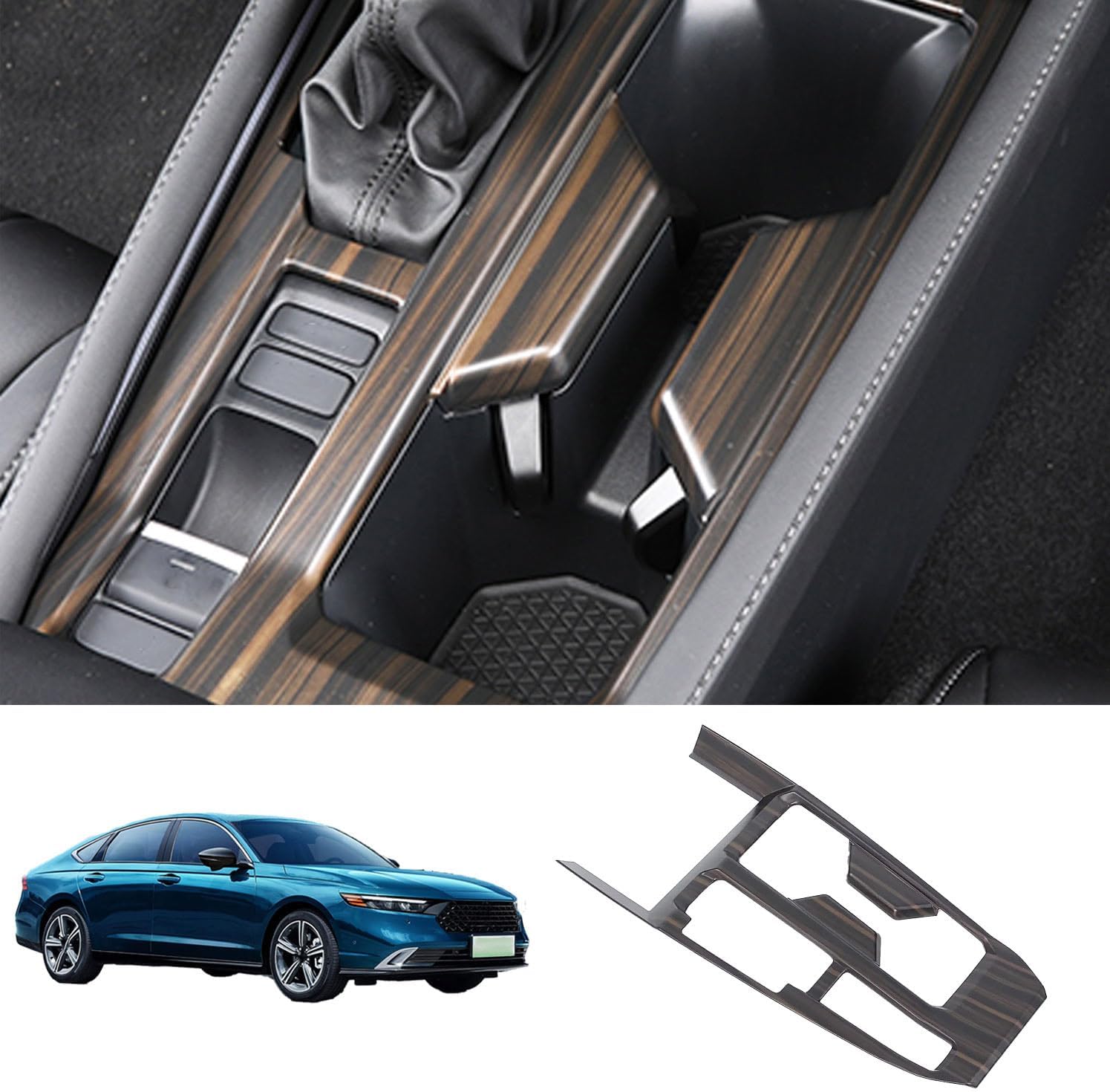 Center Console Gear Shift Panel and Knob Cover Trim Fit for Honda Accord and Hybrid 2023 2024 2025 Interior Accessories（ABS，Peach Wood）