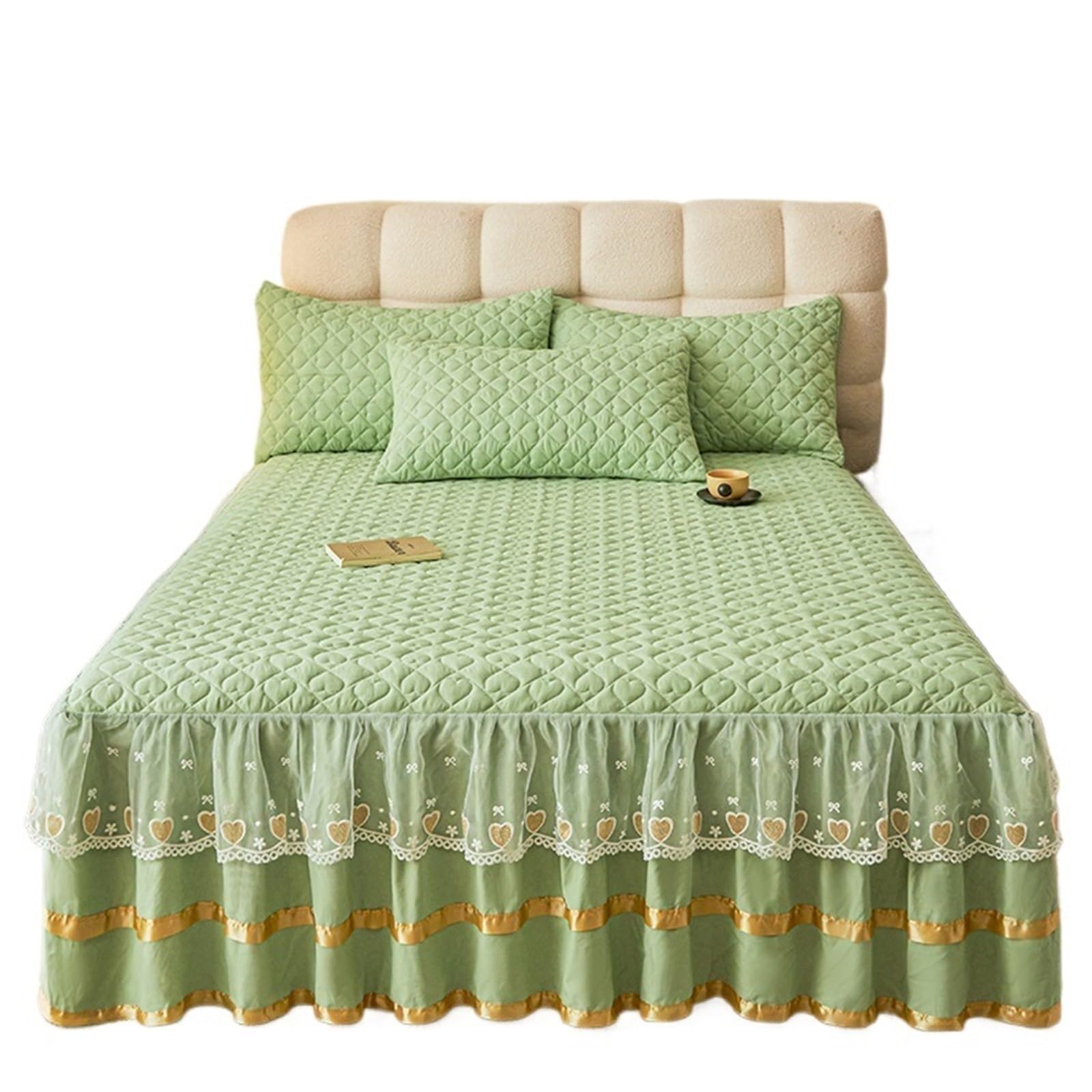 Ruffled Bed Skirt Simple Style Bed Skirt Single/Queen/King Size Bedspread Ruffles Cover Home Quilted Linen (No Pillowcase)(V,King 180x200cm 1pc)