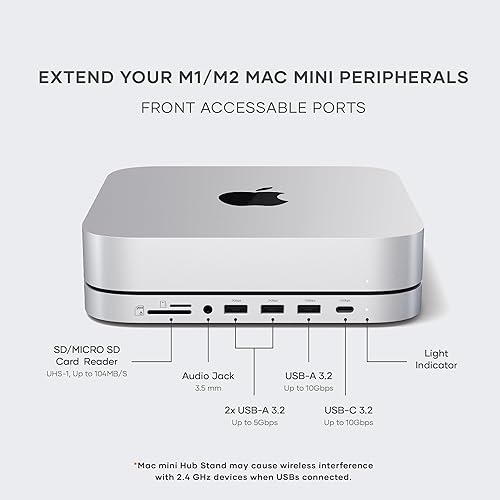 Miniatura 3 de Satechi Mac Mini Hub y soporte con carcasa SSD para NVMESATA M.2, Mac Mini Dock con USB C 10Gbps, 3 USB A 510Gbps, conector de audio 2.0, para Mac