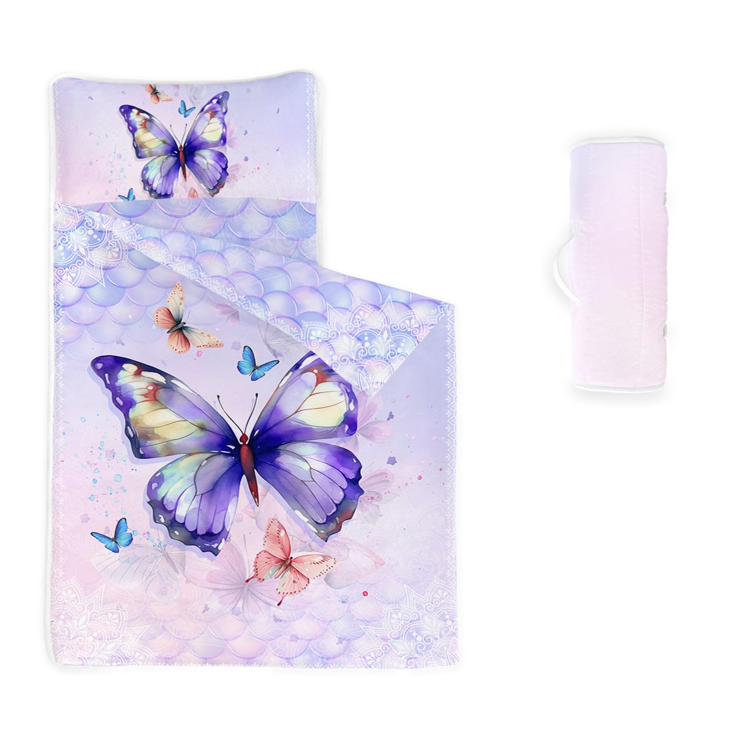 HOSIMA Nap Mat -Purple Butterfly Sleeping Bag with Removable Pillow - Daycare and Sleepovers Preschool Kindergarten Bedding Set for Kids Toddler Boys Girls(Butterfly21 Large) โ image 1