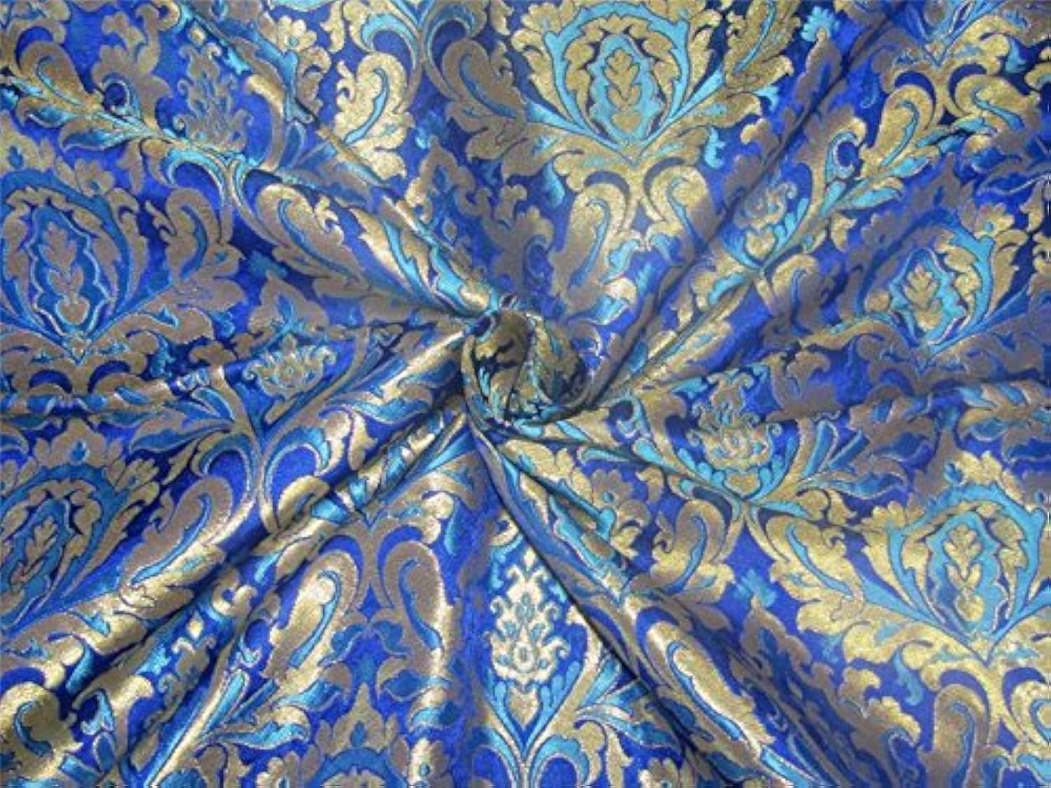 Tissu brocart bleu roi et doré métallique de 91,4 cm de large pour couture