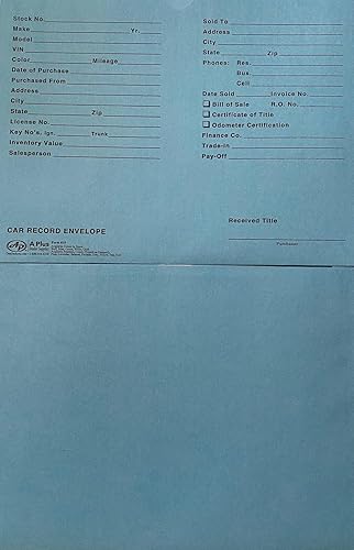 Miniatura 3 de A Plus Sobres de registro de coche #19 chaquetas para concesionarios de vehículos, cantidad de 100, azul (P15)