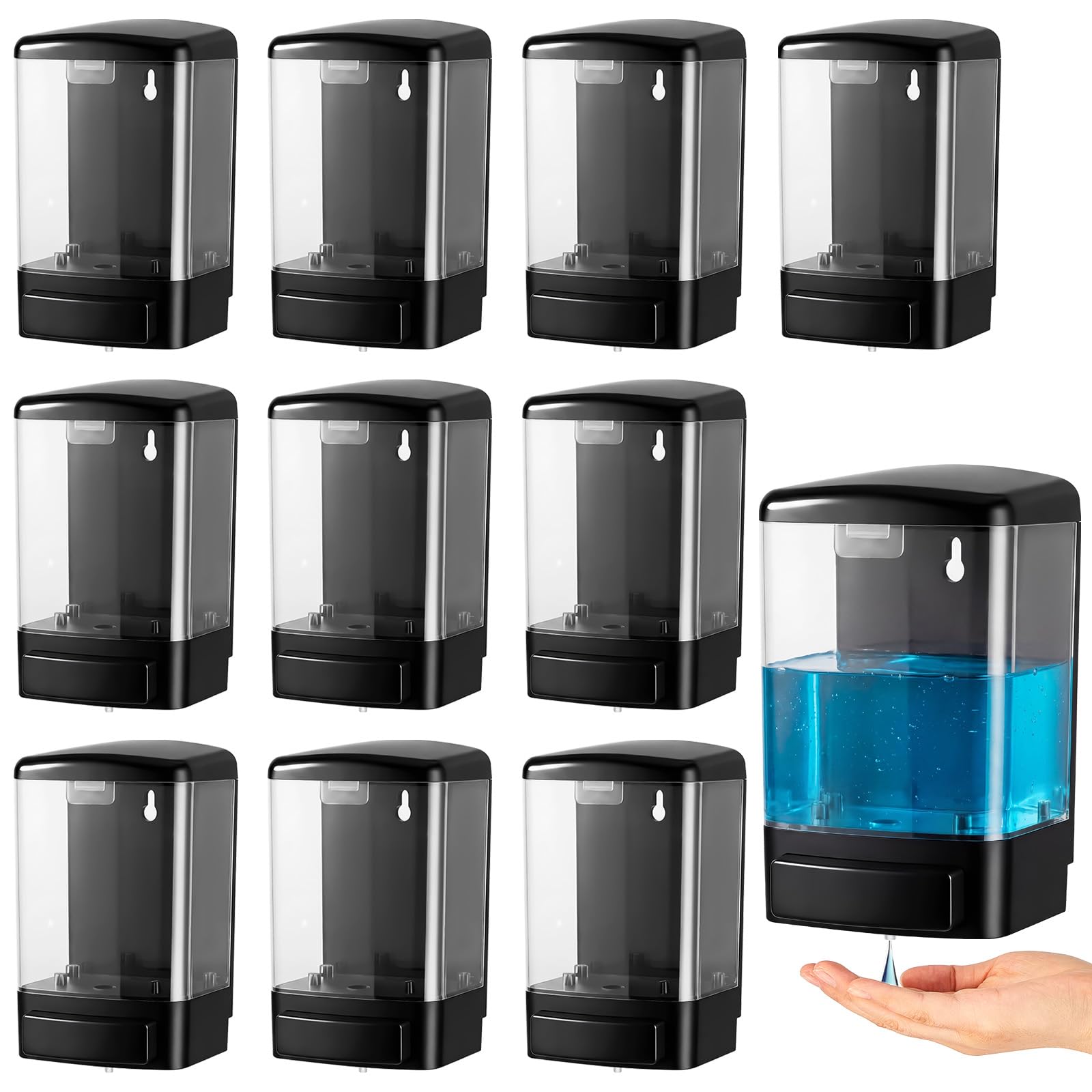 Hushee 10 Pcs Wall Mounted Soap Dispenser,33.8 Oz 1000 Ml,Black and Clear