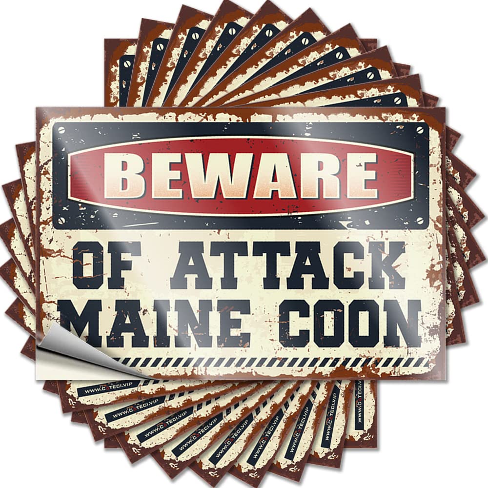 Square, Decal Wall Beware of Attack Maine Coon | Layered Bathroom Gifts(6X9CM)