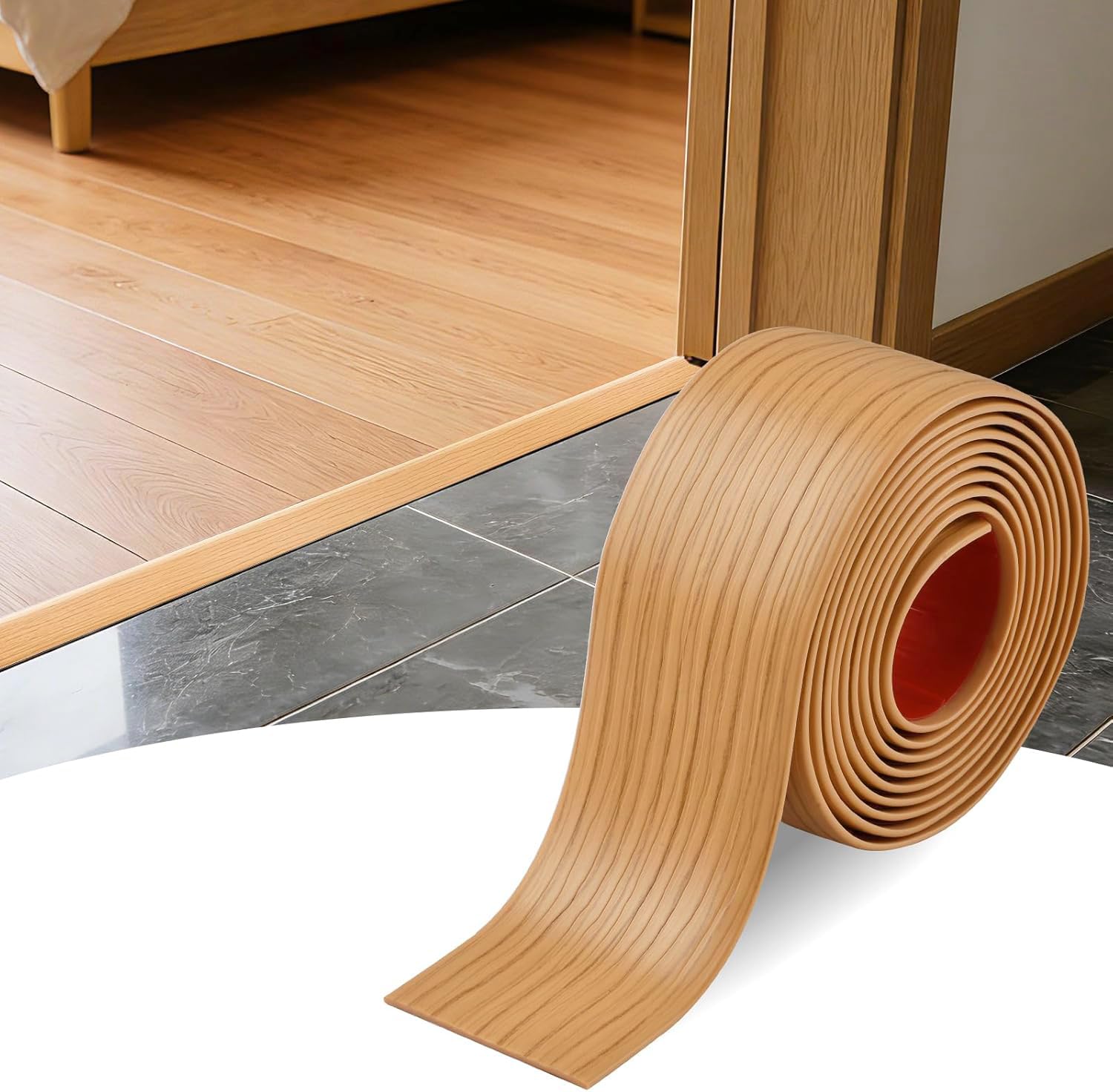 PVC Floor Transition Strip-2mm Thick×5cm Wide,Laminate Floor Cover Strips Self Adhesive Door Bar Divider Strip Flat Flooring Edge Joining Trim(9M,Yellow Oak Grain) — image 1