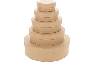 TEHAUX 5-Pack Nesting Round Paper Mache Storage Boxes