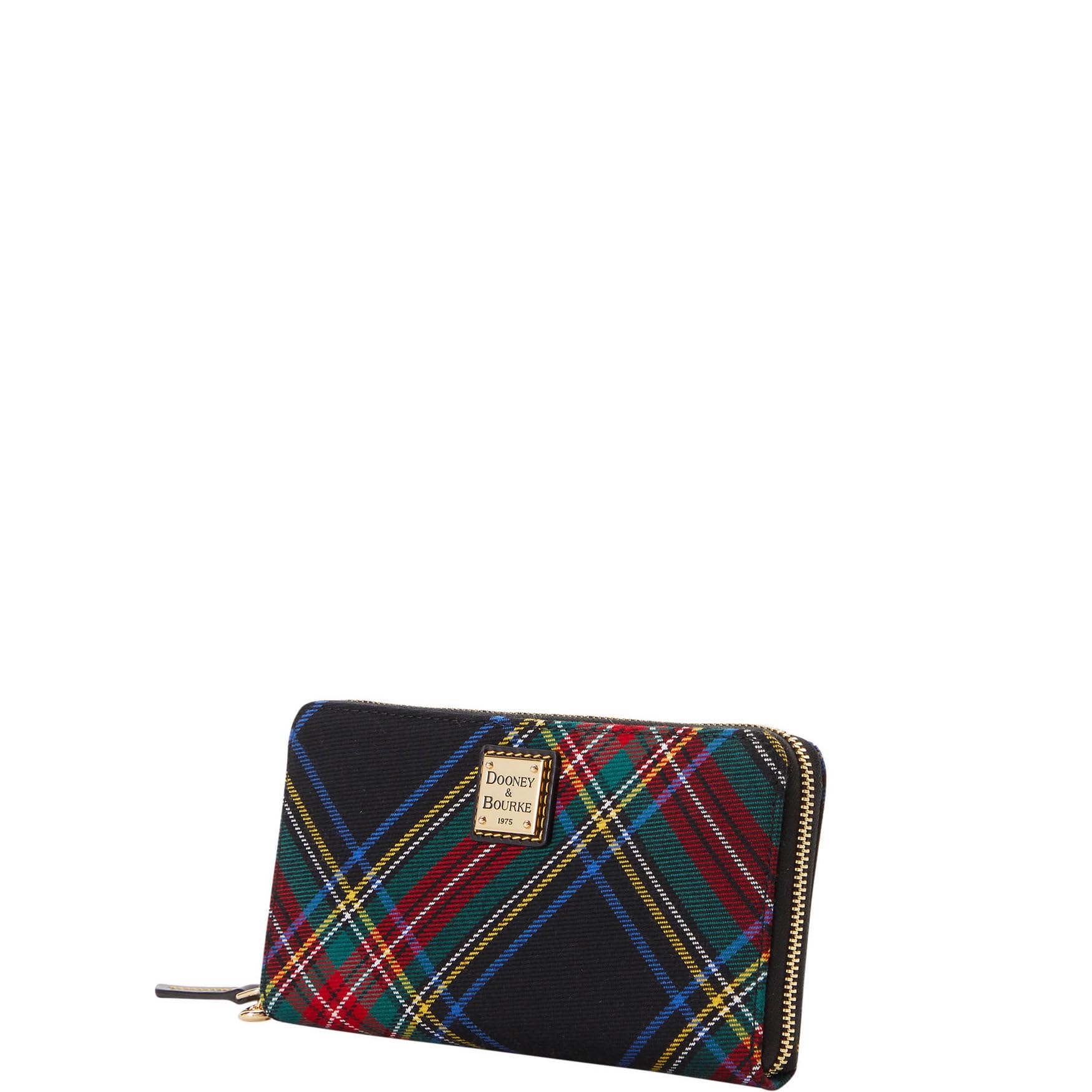 Dooney & Bourke Handbag, Tartan Large Zip Around Wristlet Crossbody - Black