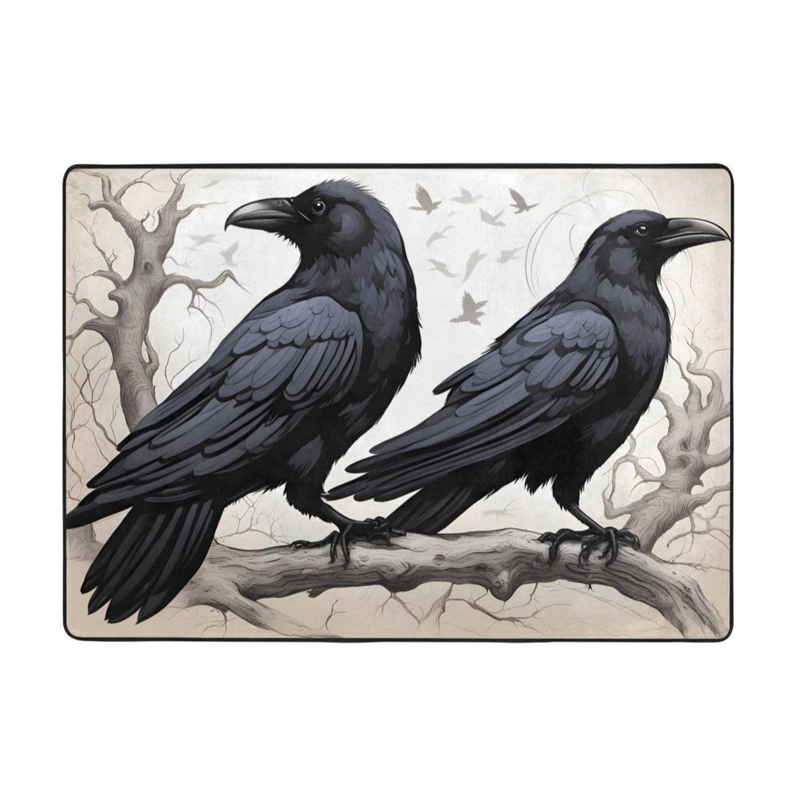 Tapis corbeaux noirs HYTTER grand tapis isolant et doux pour sol froid