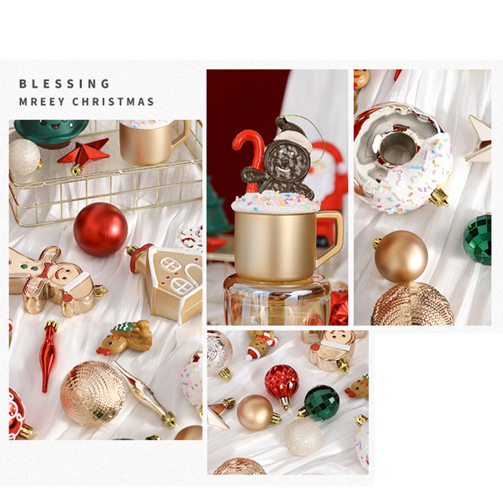 XAGMODSHN 74-teiliges Glitzerndes Weihnachtskugel Ornament Set Für Baum Hochzeit Winter Festival Party Dekoration Bruchsicher Zum Aufhängen Bemalter Weihnachtsbaumschmuck