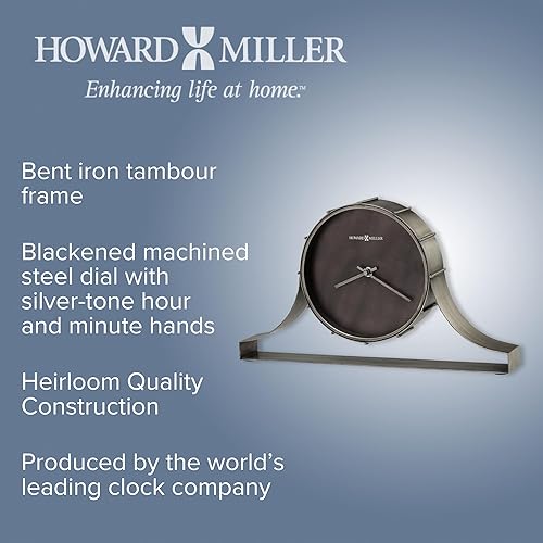 Miniatura 4 de Howard Miller Seeley - Reloj de repisa 635-208 - Acabado plateado envejecido, marco de metal de tambor de hierro doblado, esfera de acero