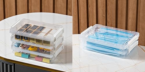 Miniatura 3 de ELETINA Contenedores de almacenamiento de plástico con tapas de pestillo, estuche portátil para proyectos, caja de archivos transparente,