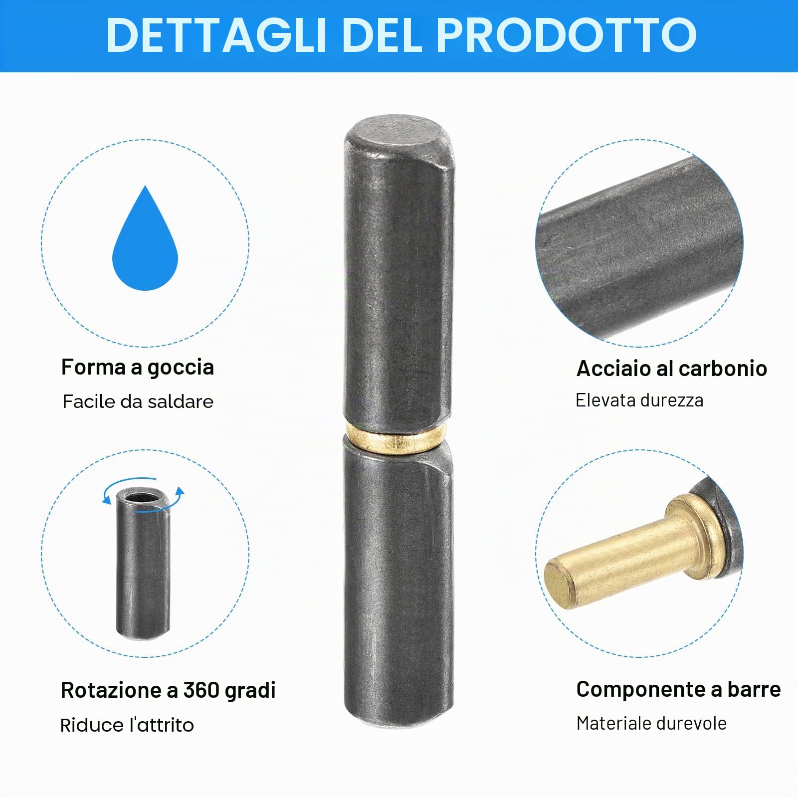 QUARKZMAN 20pz Saldare Barile Cerniere 2-3/8"x6/16" (LxP) Carbonio Acciaio Saldabile Staccabile Barile Cerniere per Metallo Cancello Altalena Porta Rimorchio Ramp 0.24" Perno OD