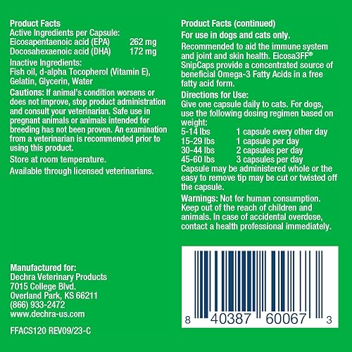 Miniatura 2 de SnipCaps Omega 3 cápsulas de ácidos grasos libres para perros y gatos - Pequeño, 120 unidades