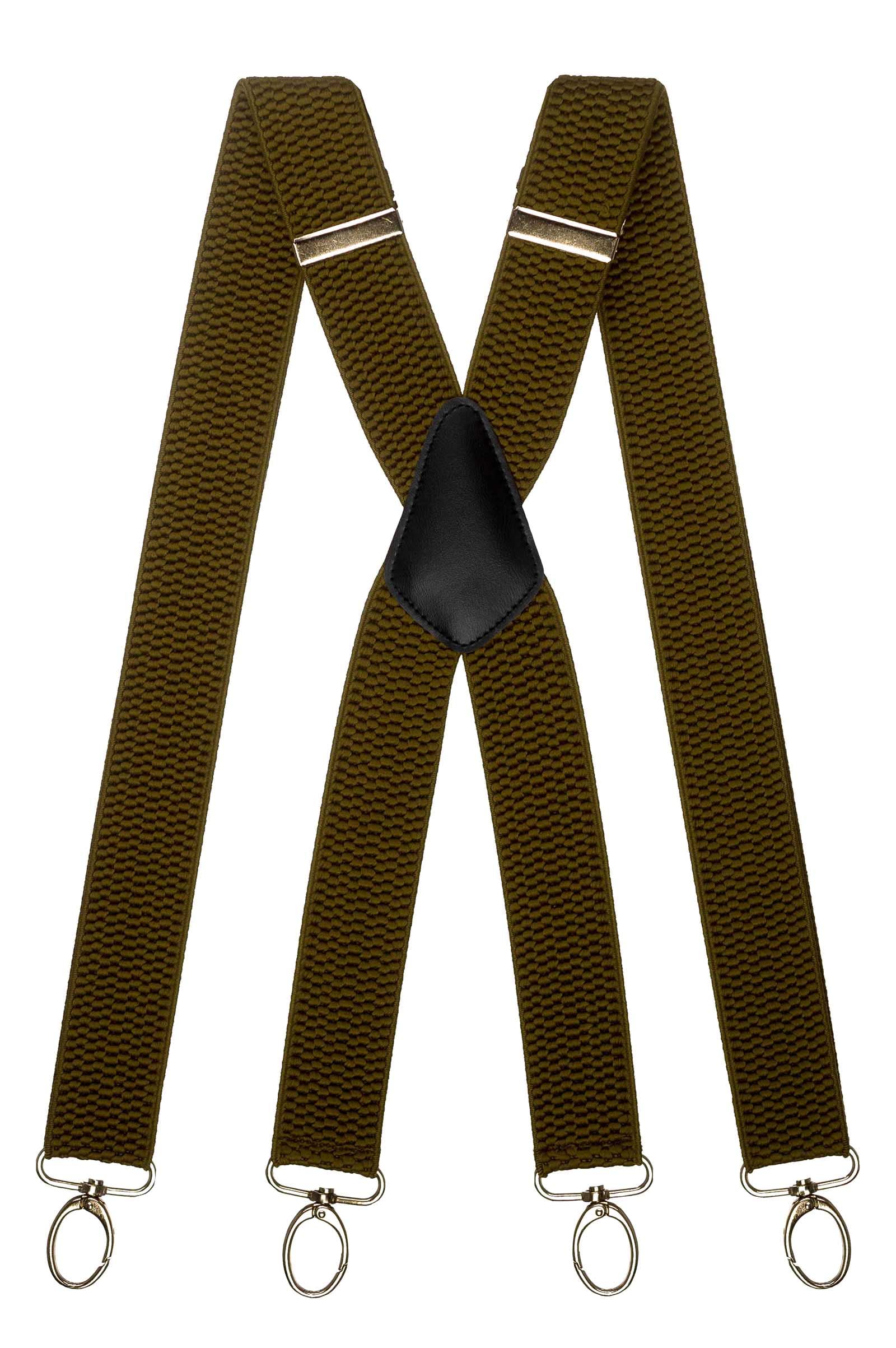 Olata Heavy Duty X-Shape Multi-Purpose Wide Braces/Suspenders with Carabiner Clips - 4cm. Olive Green (Silver Clips)