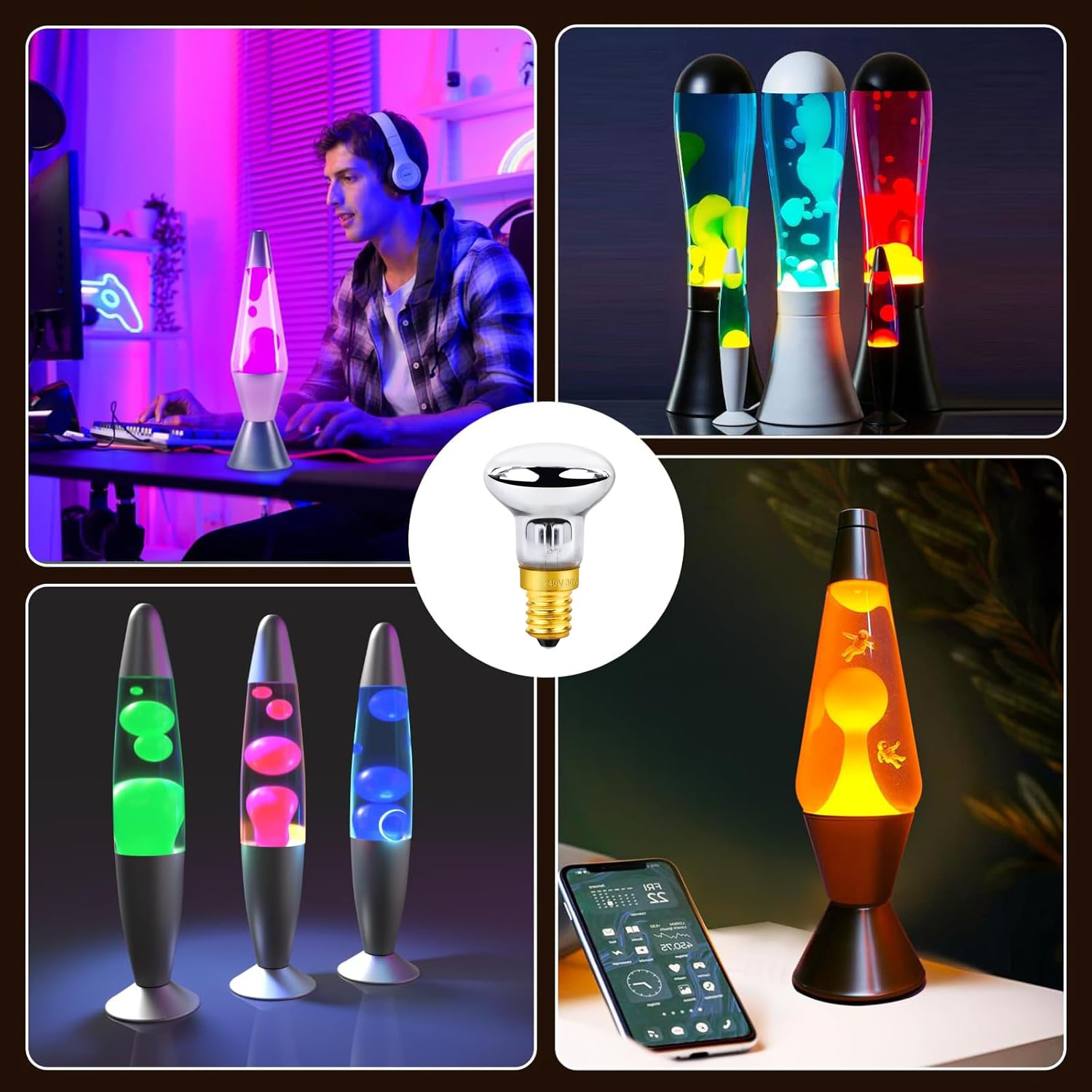 6 sztuk żarówek lawowych E14 R39 30 W, ciepła biel 2700 K, lampa lawowa, reflektor lawowy, AC 220 V-230 V, gwint E14, żarówki zamienne do lamp lawowych, lamp brokatowych, lamp rakietowych