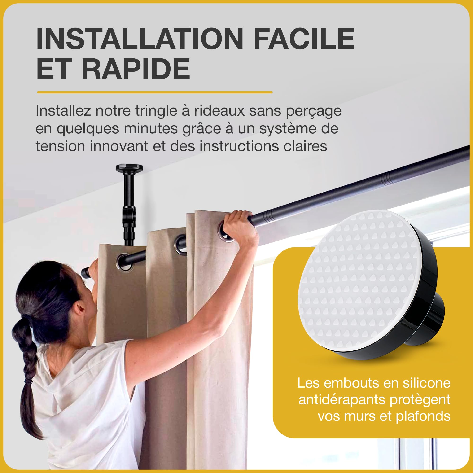 Tringle Rideau sans Percage 120-300 cm (H) × 70-245 cm (L) – Paravent Intérieur Amovible & Séparateur de Pièces – Élégant, Robuste & Sans Outils-