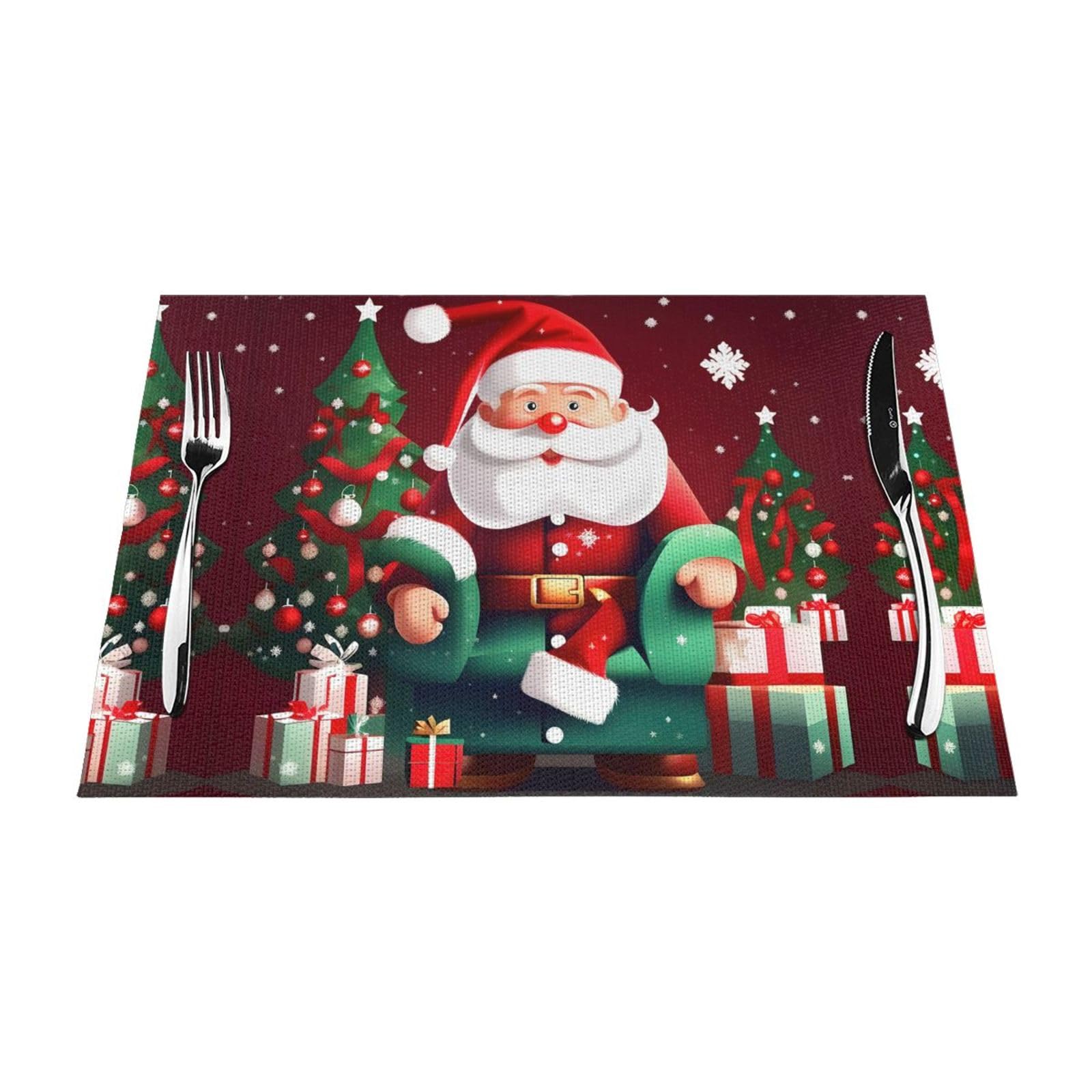 Placemats Set of 6,Table Mats Washable Placemat Decoration, Merry Christmas Santa Claus Gift Print