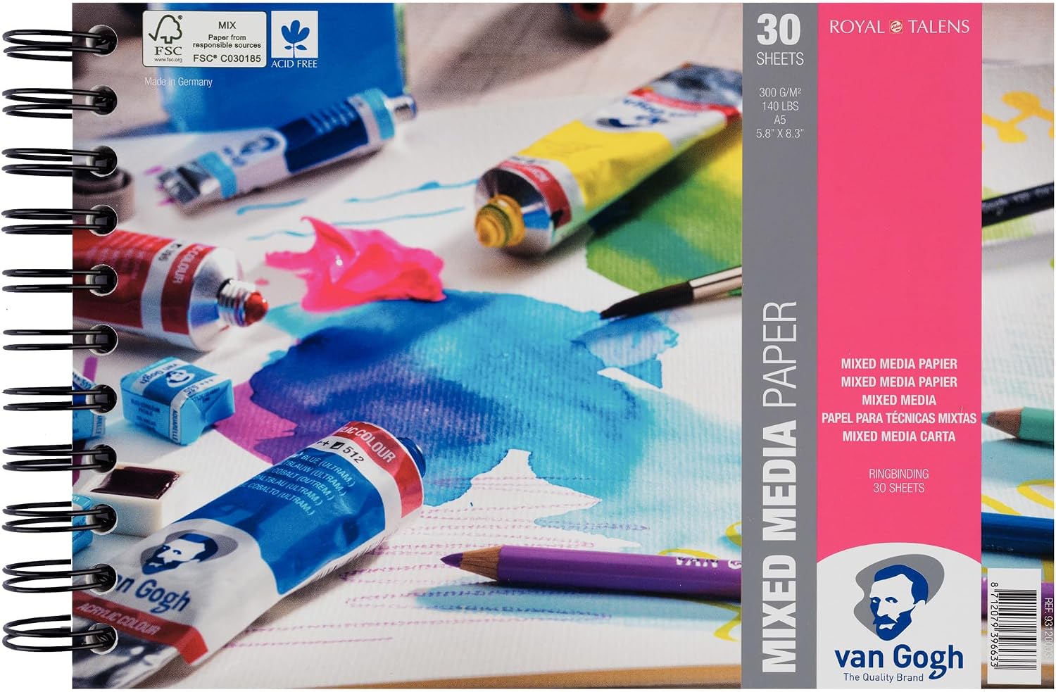 Van Gogh Mixed Media Spiral Bound Pad, 140lb., 30 Sheets, 8.3" x 11.7" / A4