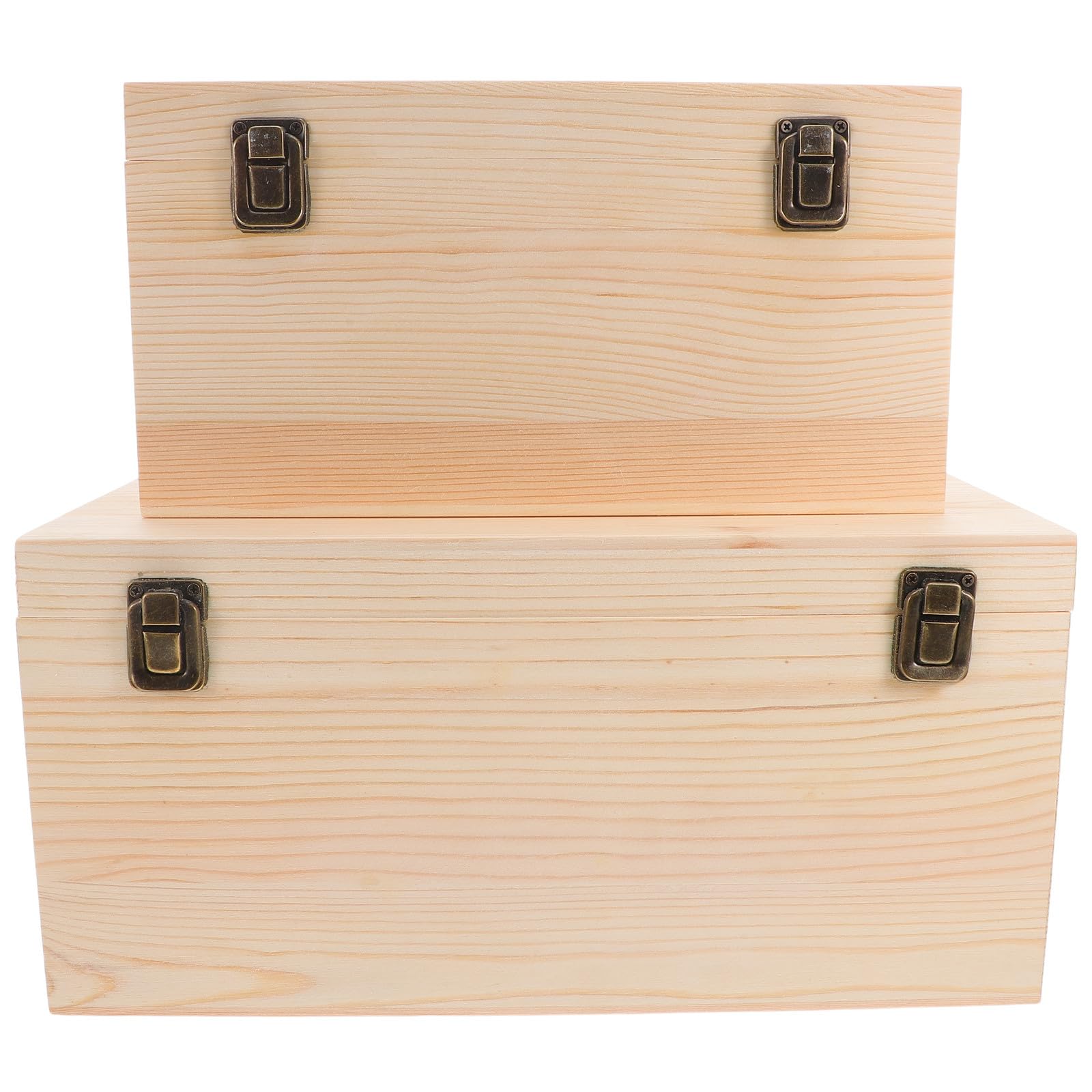 Didiseaon 2 Piezas Caja de Madera de Pino Grande Superficie Lisa con Tapa Abatible y Cierre Seguro para Diy, Adecuado para Decoración de Oficina y Hogar