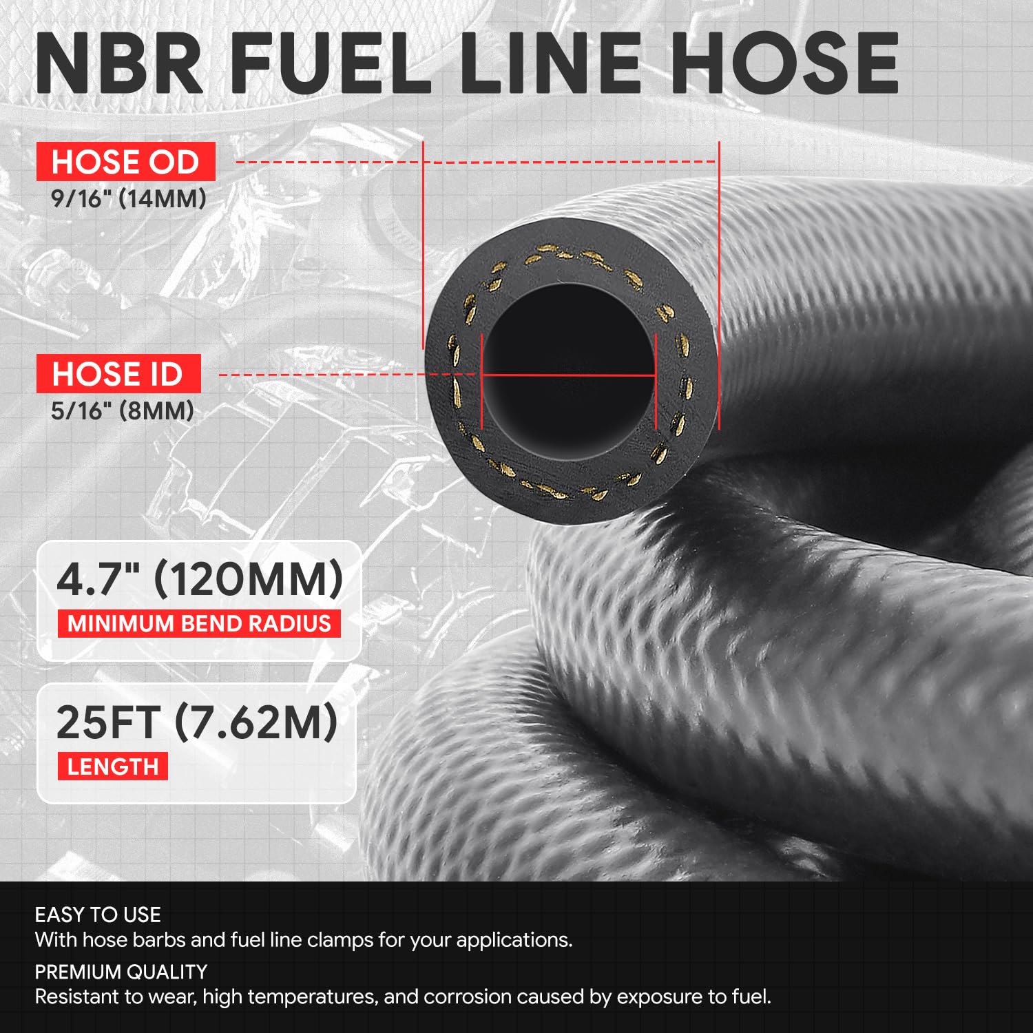 1 2 Inch 12mm ID Fuel Line Hose 25FT NBR Rubber Ph Lock Hose High Pressure 300PSI For Automotive Fuel Systems Engines P 52485901