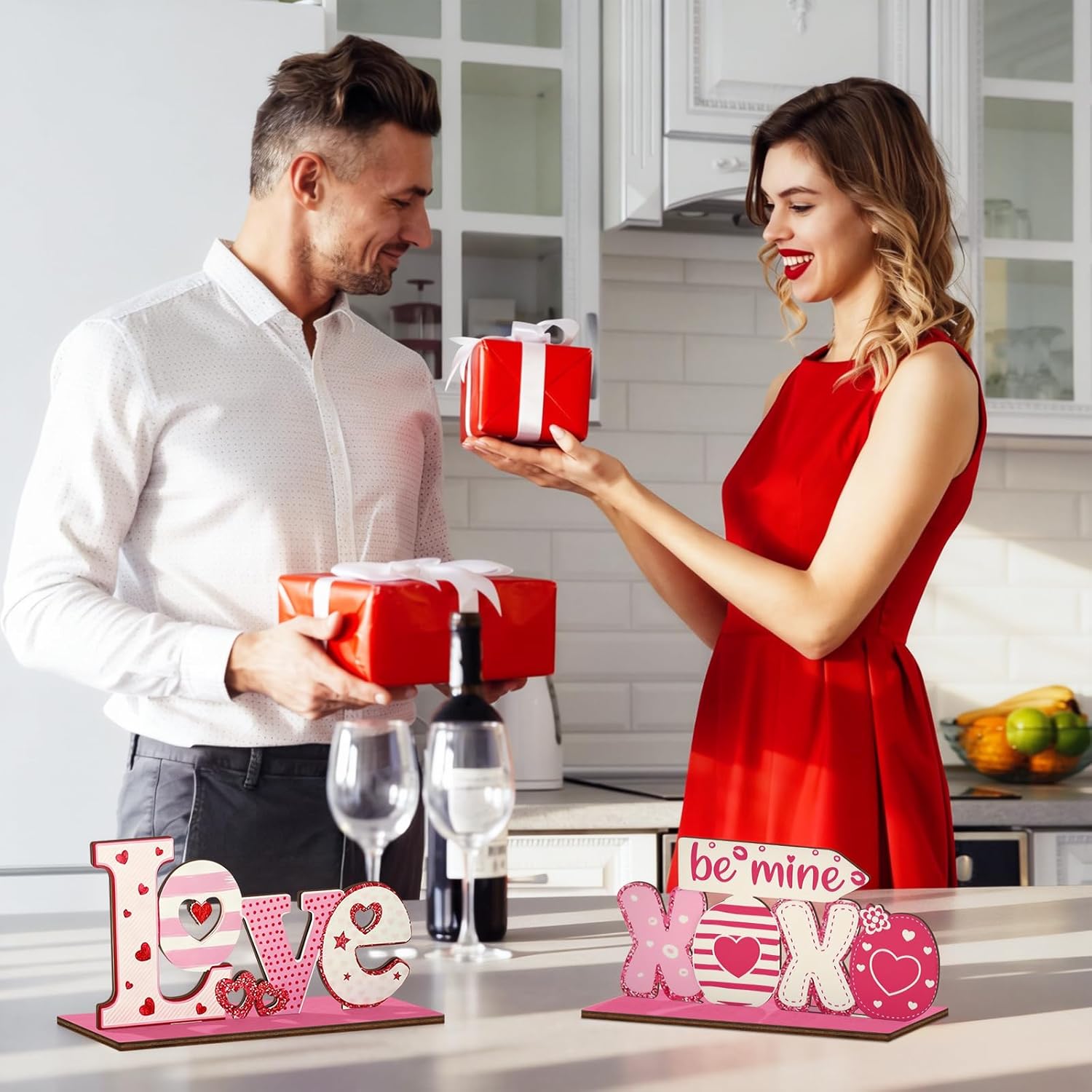 3 Pcs Valentine's Day Decorations Party Supplies Table Centerpieces,KSKSPE Valentines Theme Design and Sturdy Wooden for Valentines Day Party Favors Decorations